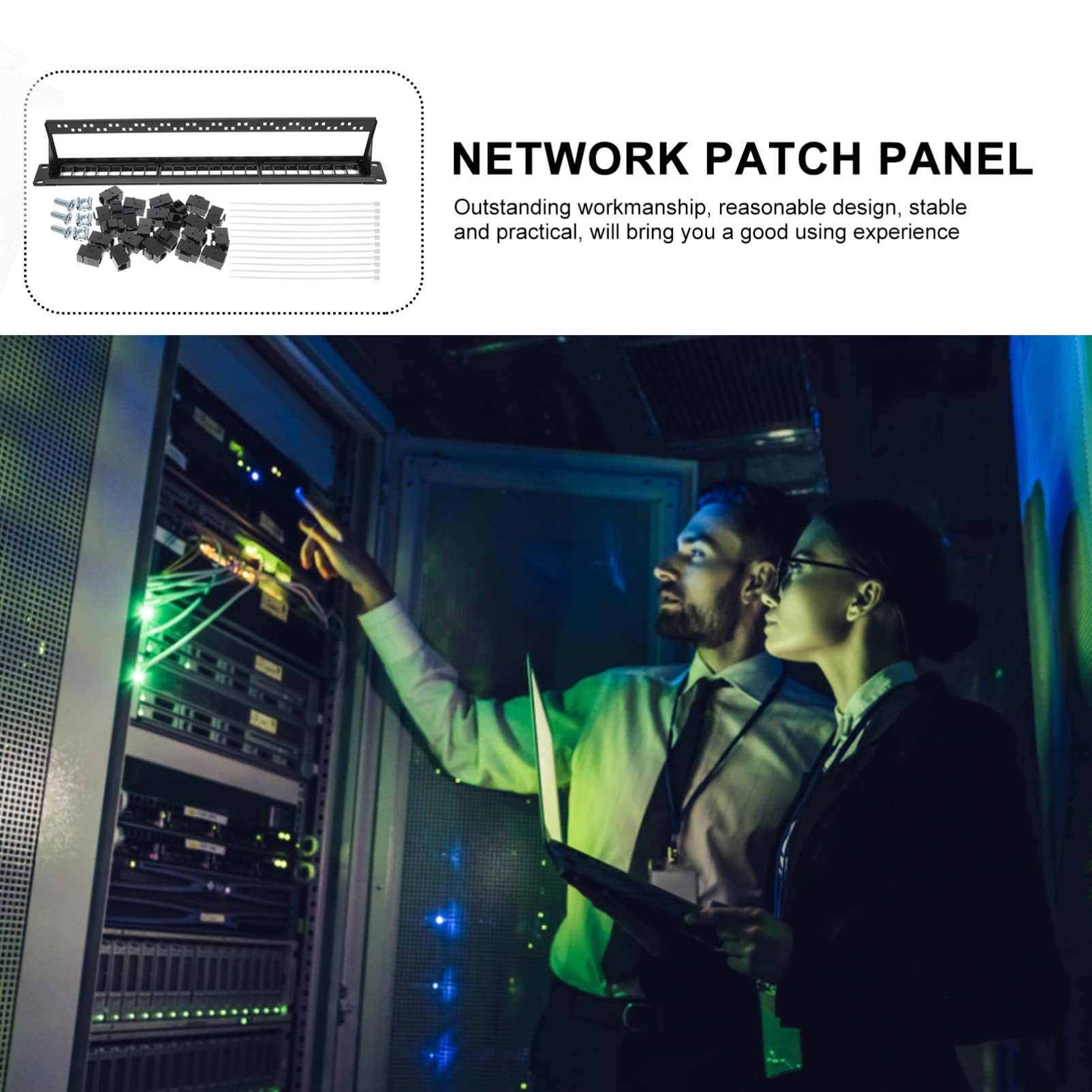 Panneau de Brassage Cat5e 24 Ports Noir en Plastique pour Câblage