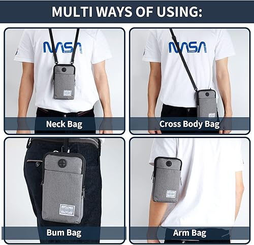 Miniatura 6 de Riñonera para teléfono celular, bolsa cruzada de viaje, pulsera deportiva con correa de hombro extraíble, Gris claro, Deportes