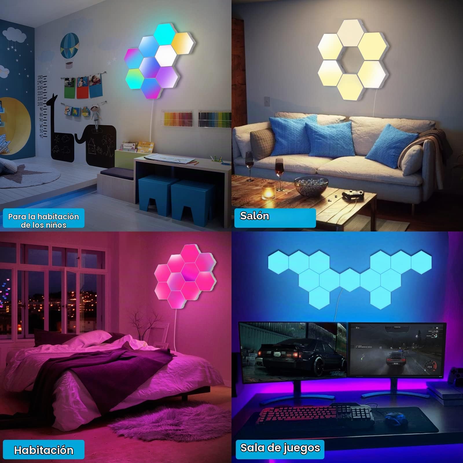 OurLeeme Paneles LED Hexagonal con Control Remoto, Luces LED Pared RGB Neon Pared Inteligentes Luz Nocturna, Panel LED de Empalme de Geometría Bricolaje para Habitación Sala Fiesta (12 PCS)