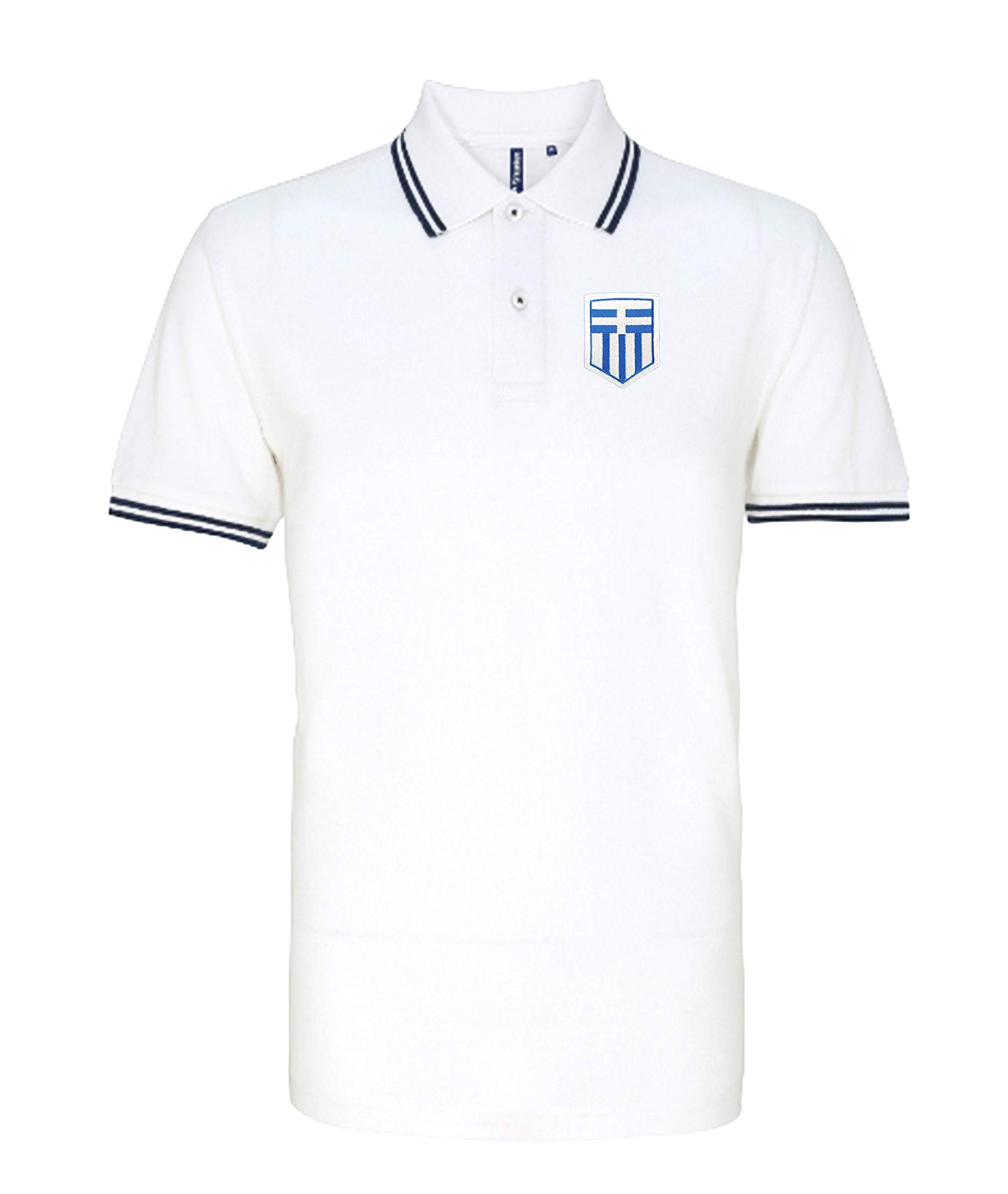 Greece 1960s Retro Football Iconic Polo Embroidered Logo White/Navy