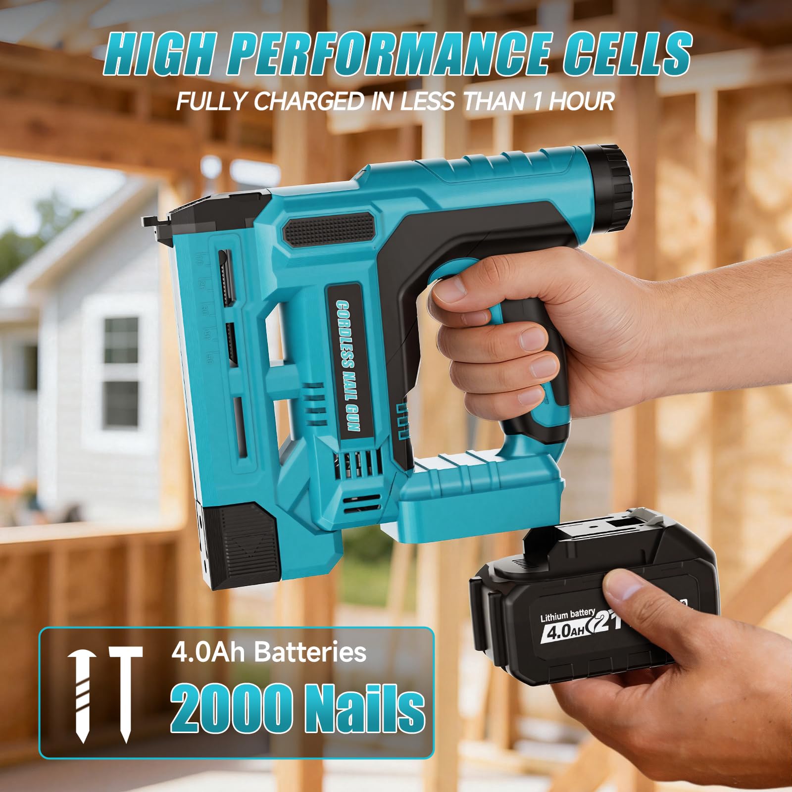 Akku Tacker Kompatibel mit Makita 18V, 18GA 2-in-1 Akku Nagelpistole mit 1x 4.0Ah Akkus, 1000 Nägel & 1000 Klammern, Einstellbare Tiefe, Profi Elektrotacker für Holz & DIY