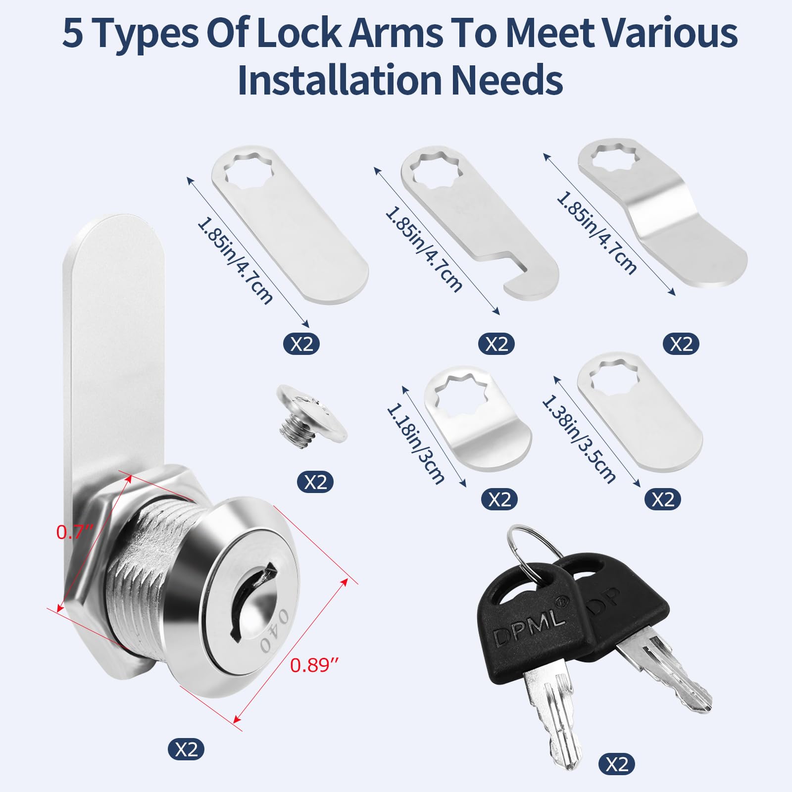 Cam Locks with Keys - 5 Replacement Lock Plates -2 Cam Locks with Keys - 5 Replacement Lock Plates -2