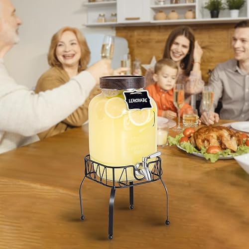 Miniatura 7 de Mustry Dispensador de bebidas de vidrio para fiestas, dispensador de bebidas de 1 galón con soporte y espita de acero inoxidable sólido, utilizado