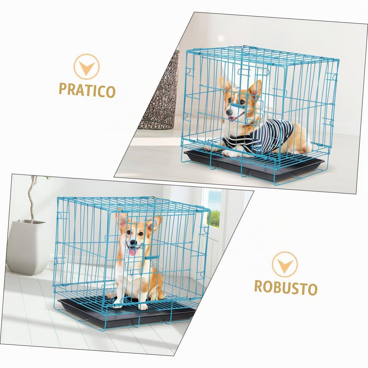 Gabbia Portatile per Gatti e Conigli in Ferro Verniciato Blu con Vassoio Trasportino Traspirante e Sicuro per Viaggi e Attività all Aperto