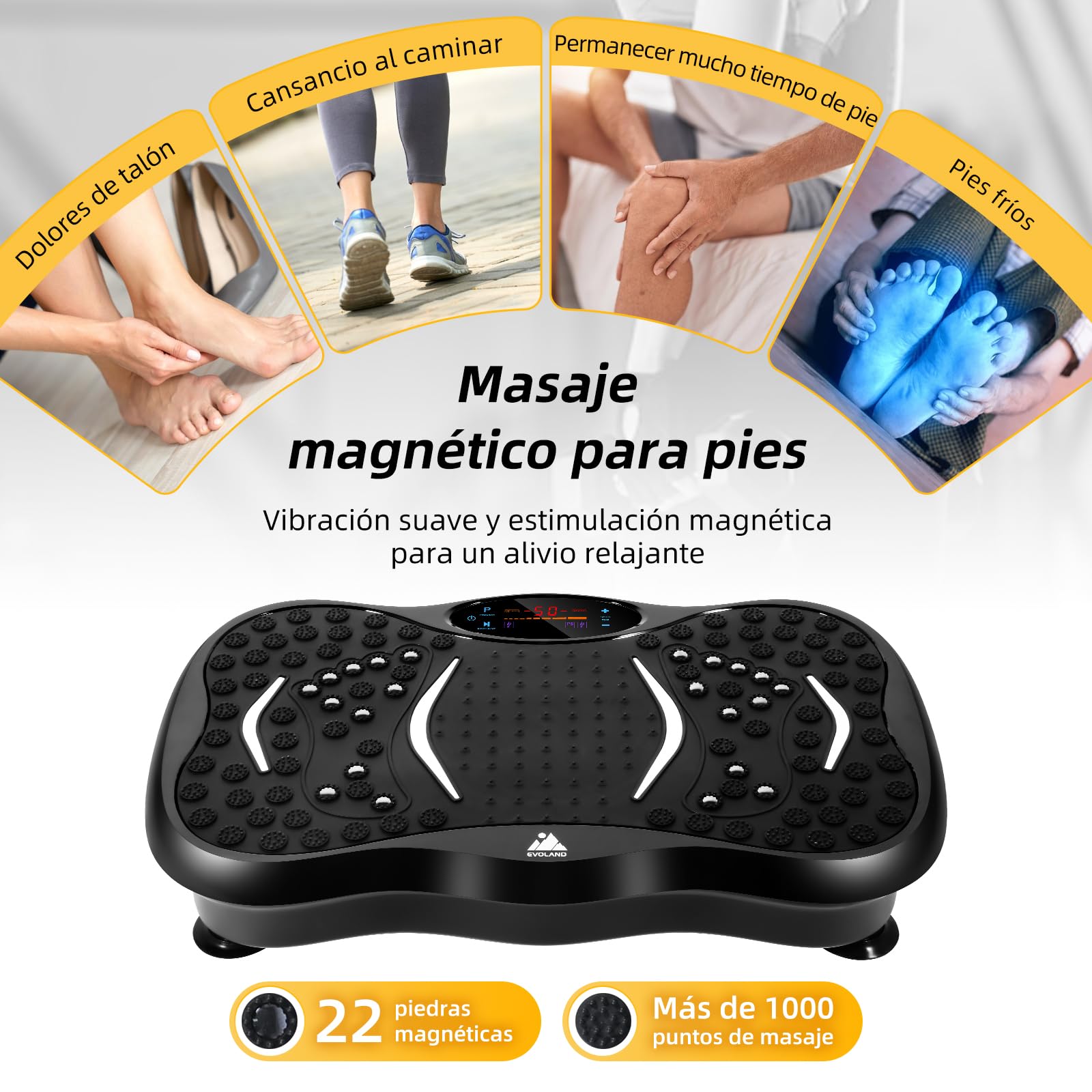 EVOLAND Plataforma vibratoria con 2 Bandas de Resistencia, 99 Niveles de Intensidad y Altavoz Bluetooth, Máquina de Entrenamiento para tonificar y moldear músculos