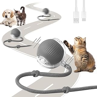 Afaneep Interaktives Katzenspielzeug Katzenball Selbstbeschäftigung Elektrisch Ball USB-Aufladung Magic Ball Hund 3 Arbeitsmodi Interaktiver Spielball mit Schwanz für Katzen und Hunde（Grau） product image