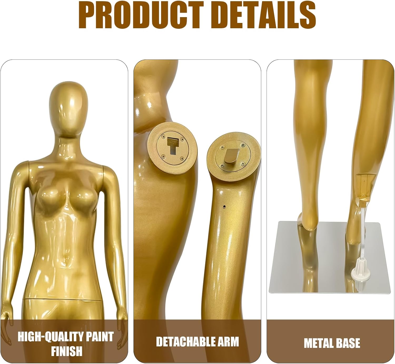 Gold Female Mannequin Dress Form Display - Manikin Torso Stand Realistic Full Body Mannequin for Retail Clothing Shops, Halloween Christmas Cosplay