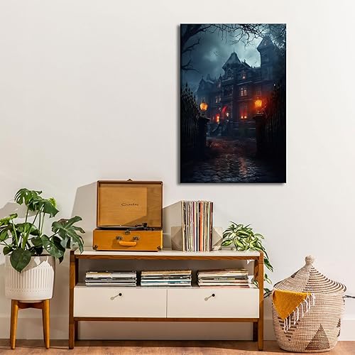 Miniatura 2 de BANHUA1 Lienzo decorativo de pared de castillo de Halloween, pósteres de pintura para decoración del hogar, imágenes de arte de pared HD (18 x 24