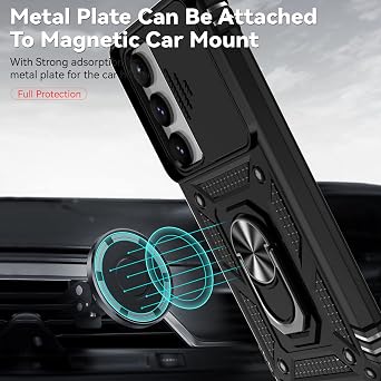 for Galaxy S23 Plus Case,with HD Screen Protectors and Camera Cover,[Military Grade] 16ft.Drop Tested Cover with Magnetic Kickstand Protective Case for S23 Plus, Black