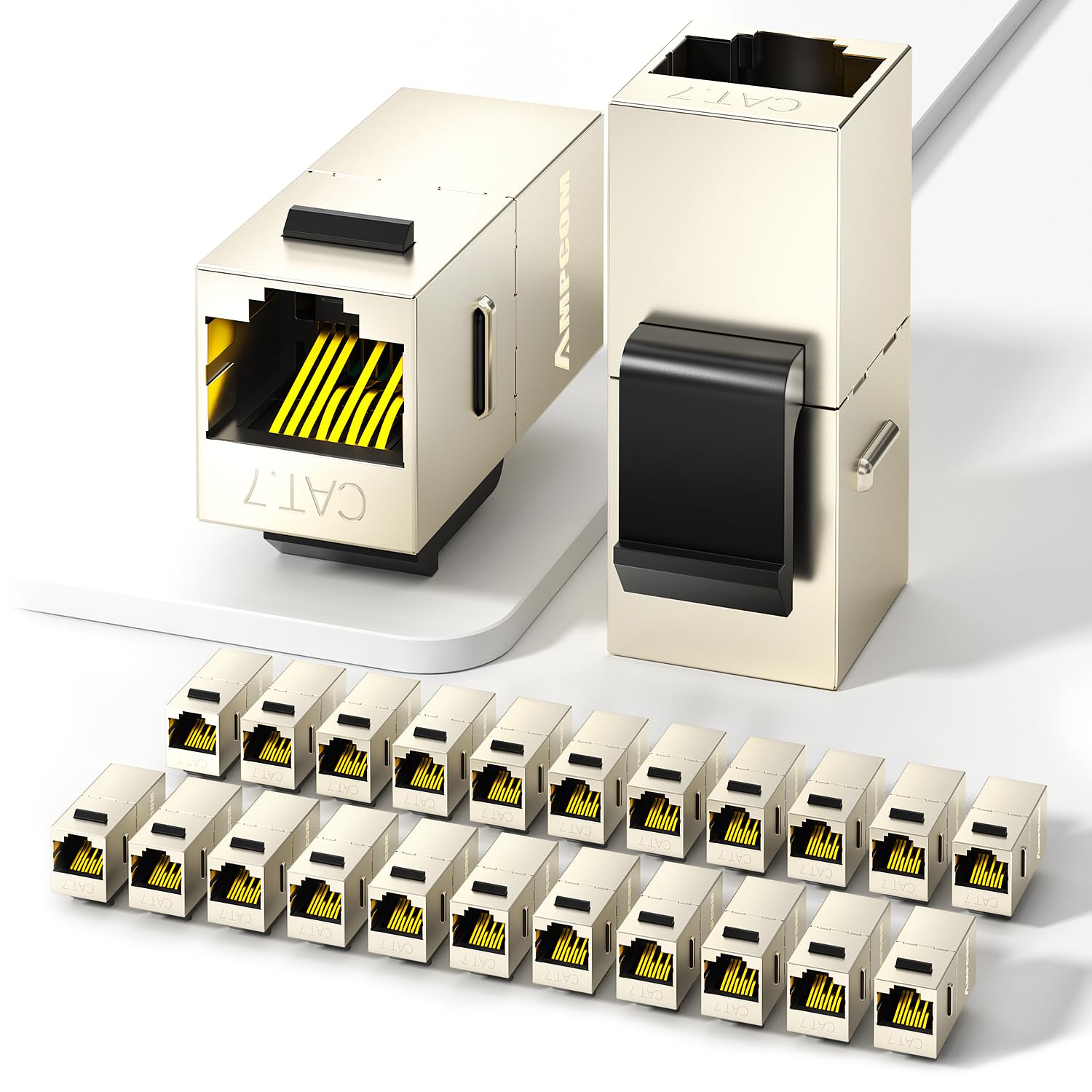 AMPCOM Lot de 24 coupleurs en ligne CAT7 RJ45 STP Keystone, module Ethernet blindé femelle vers femelle
