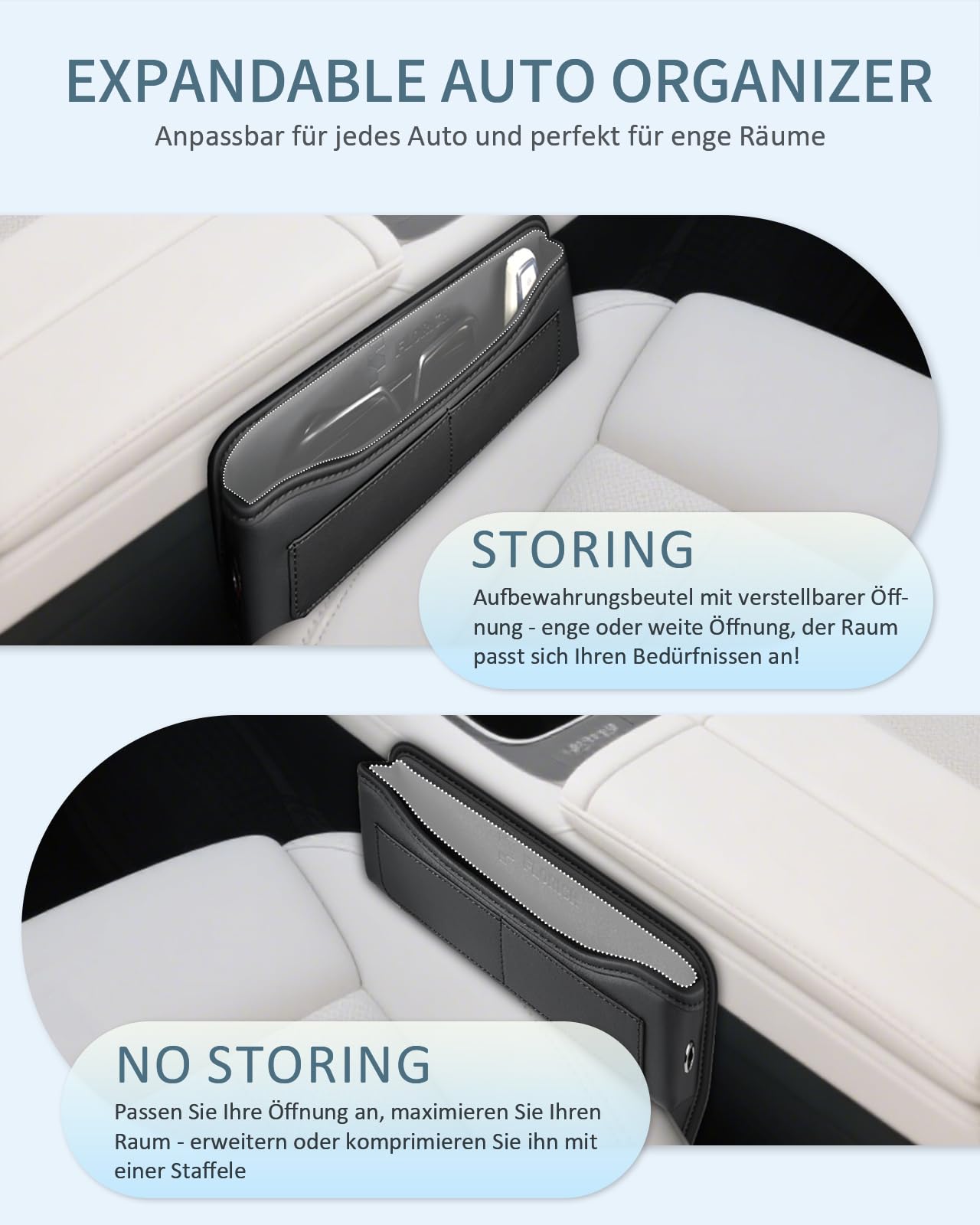 FLORICH Autositz Gap Organizer, Universal Autositz Lückenfüller Organizer, Premium PU Leder Autositzlückenfüller mit Kabelloch für Handys, Karten, Schlüssel für Auto SUV LKW (Standard, 1 Stück)