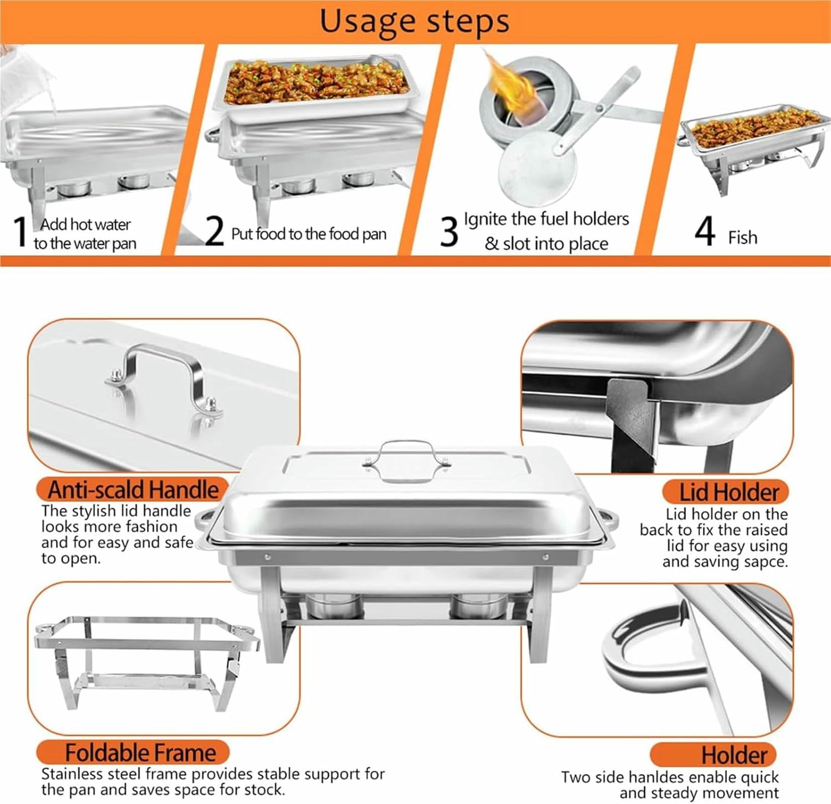 9L Chafing Dish Catering Buffet Set, Acciaio Inossidabile Chafing Dish Buffet Set, Anti Scaldabagno Buffet Scaldabagno Scaldabagni per Utensili da Cucina, Argento