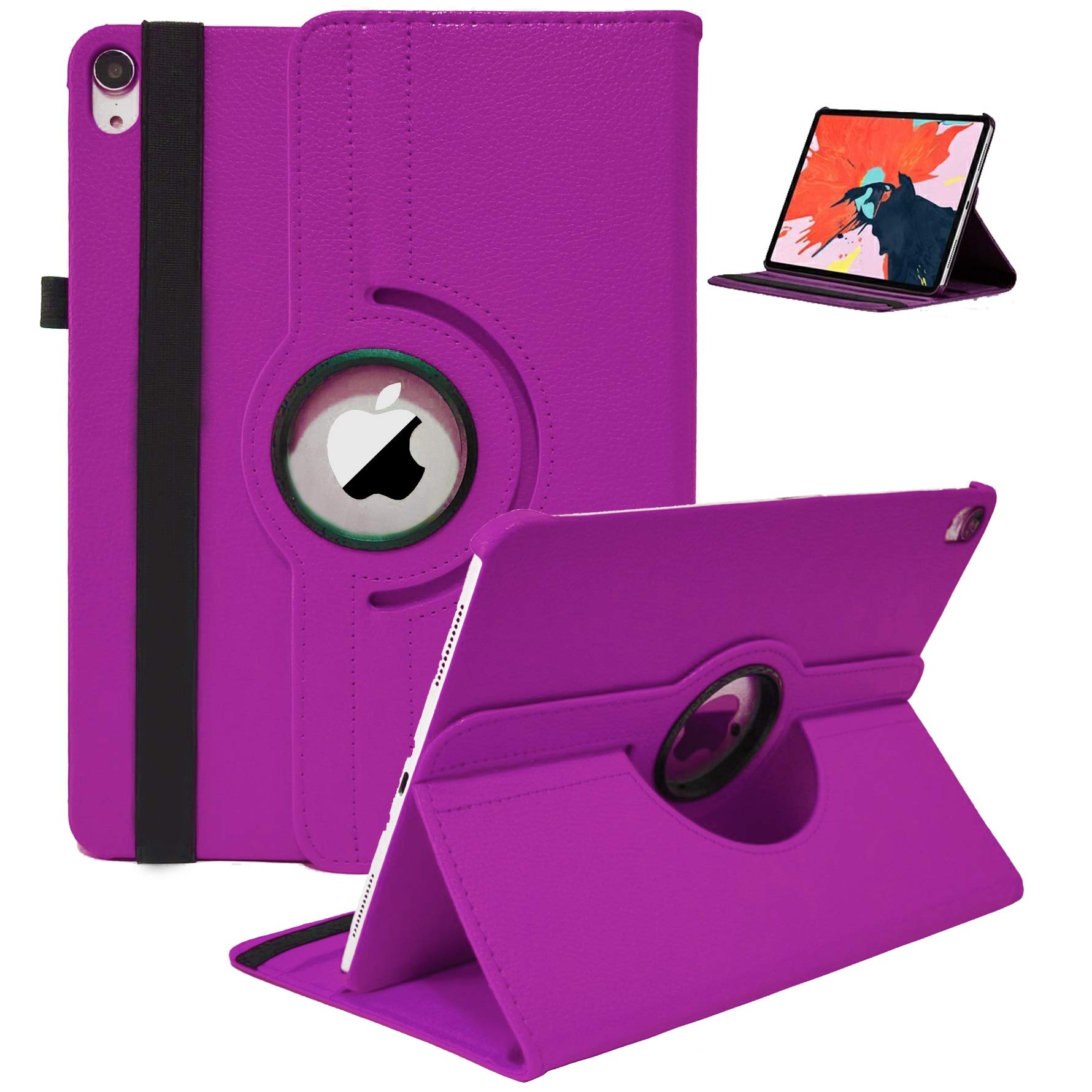 2018 iPad Pro 11" Case, 360 Rotating Smart Cover PU Leather with Auto Sleep/Wake [Supports Apple Pencil Charging] Stand Case for New iPad Pro 11 inch 2018 Release (Purple)
