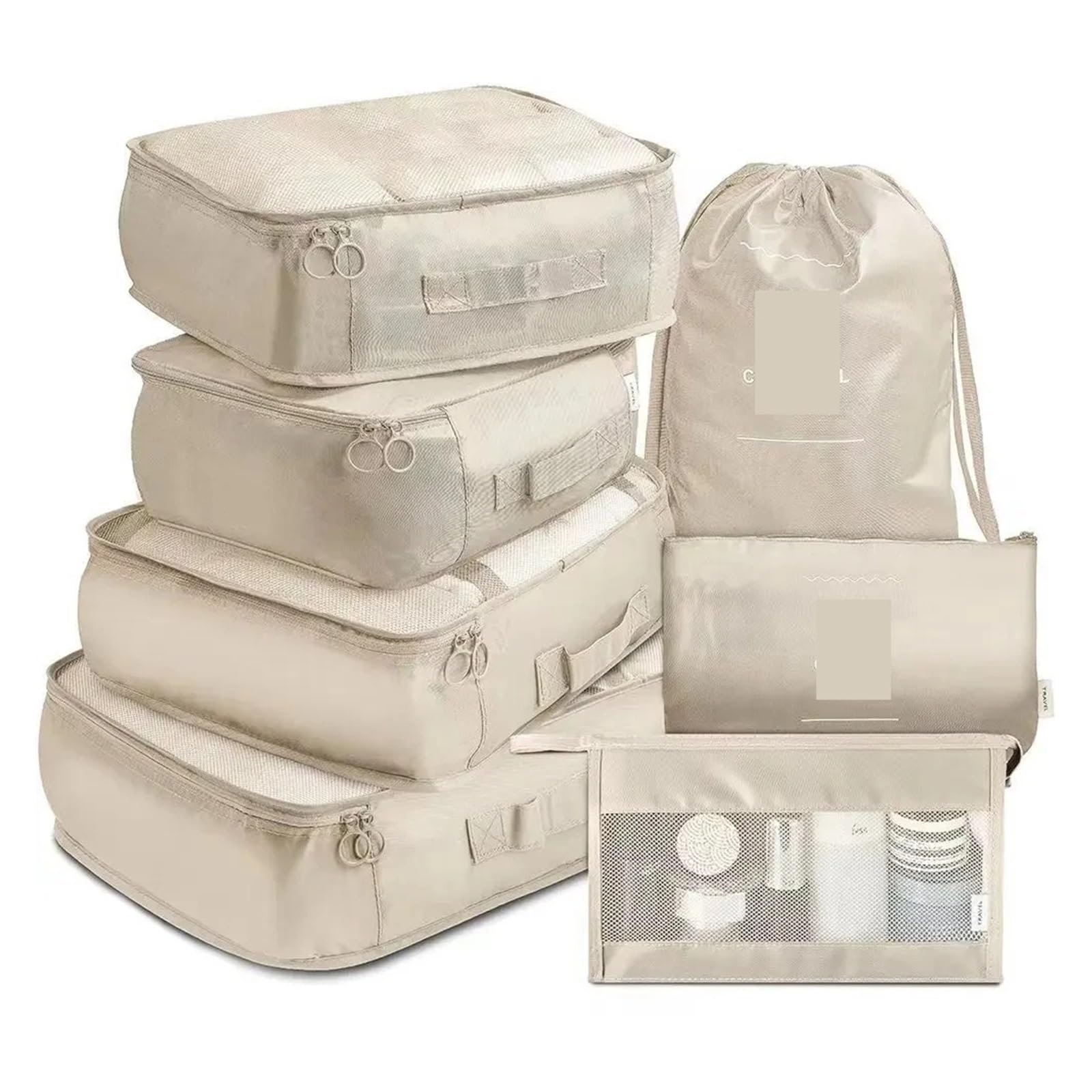 7-teiliges zusammenklappbares Reise-Organizer-Aufbewahrungsbeutel-Garderoben-Würfel-Koffer-Verpackungs-Set for Gepäck, Kleidung, Schuhkarton(7 pcs Black)