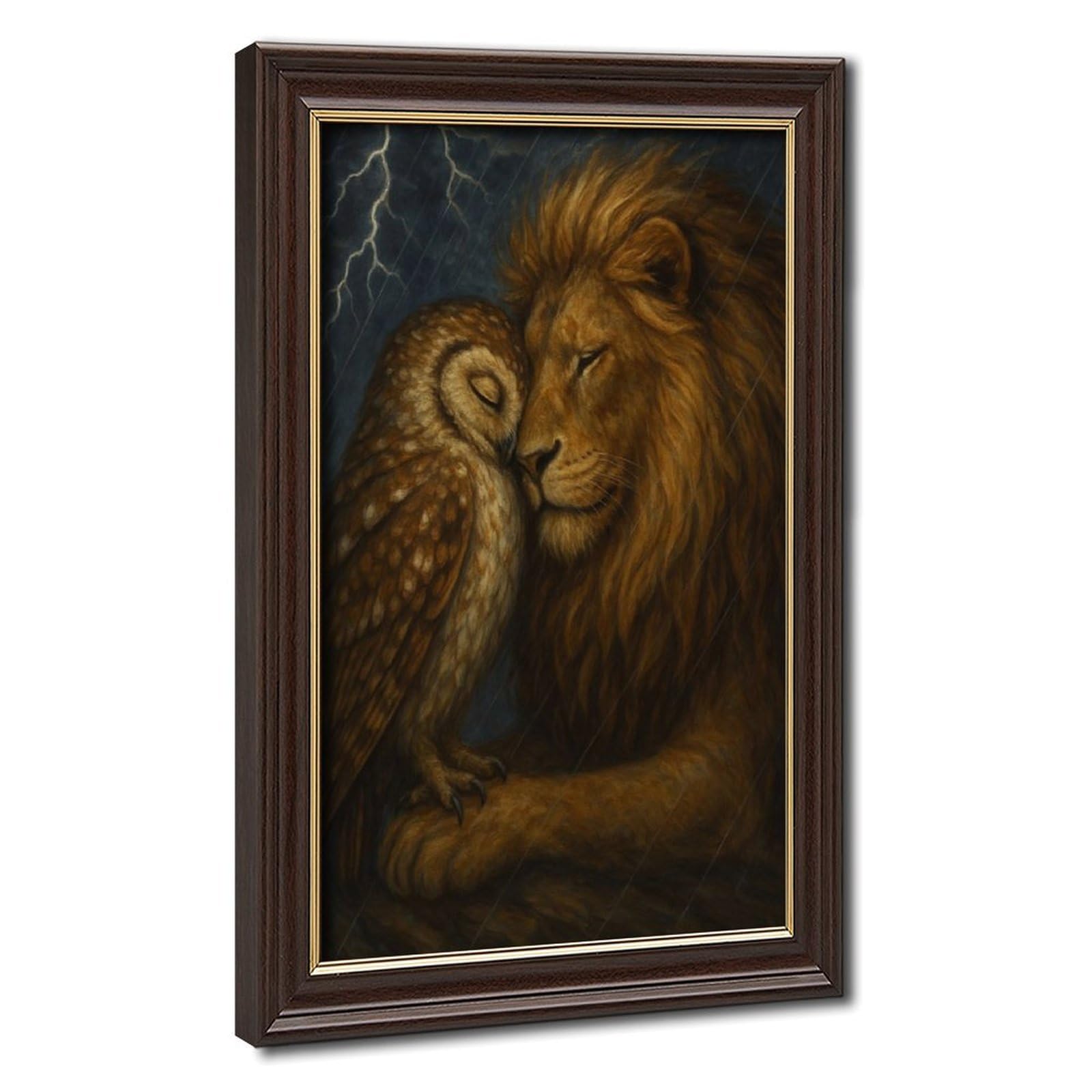Bareronor Mokume Gane Frame-Style On A Rainy Night, Lions And Owls Canvas Poster For Bedroom Decor Gift