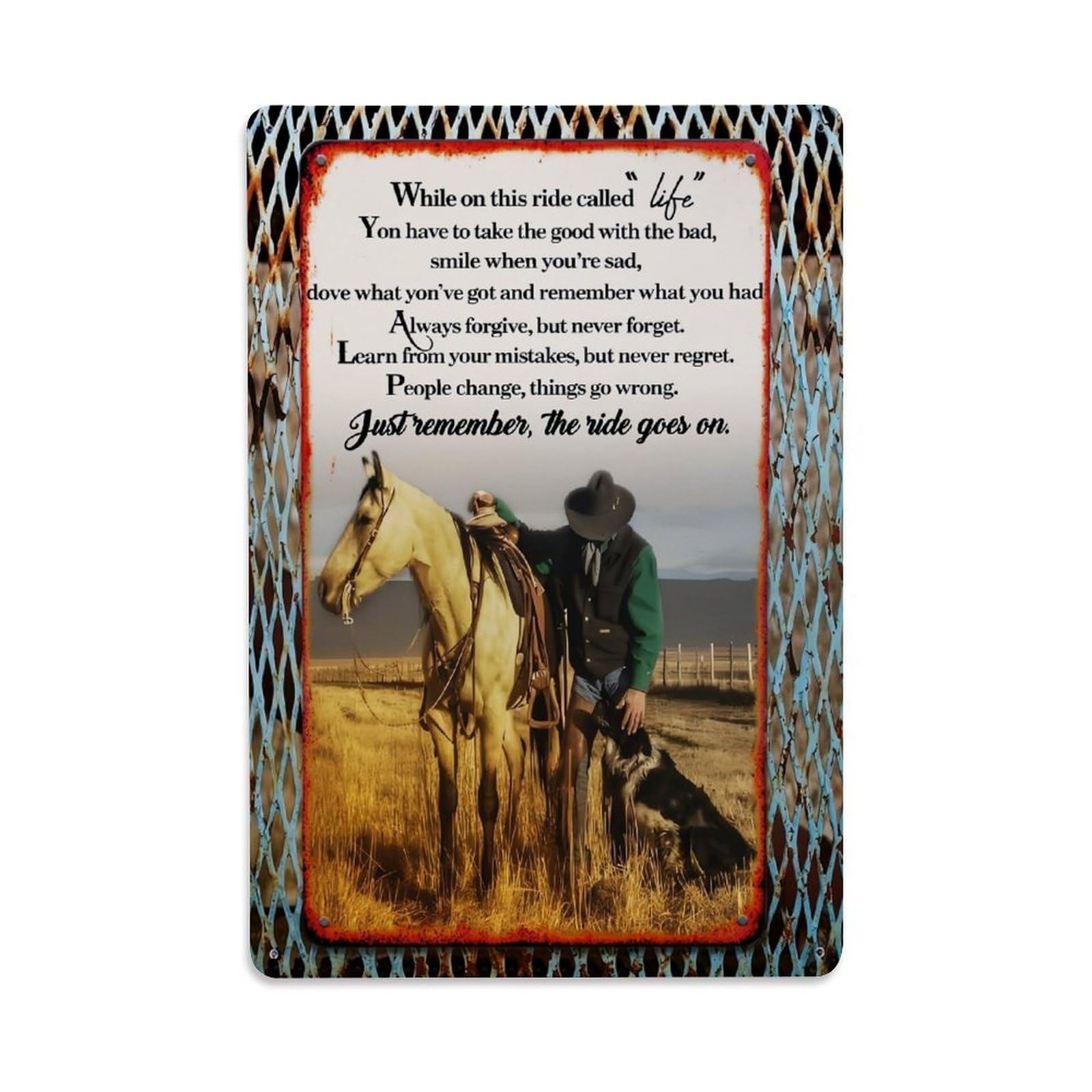 Western Horse Cowboy Dog Landscape Tin Sign Metal Poster Vintage Metal Signs for Home Man Cave Bar Cafe Kitchen laundry room Wall Decorations Gift 8x12Inch