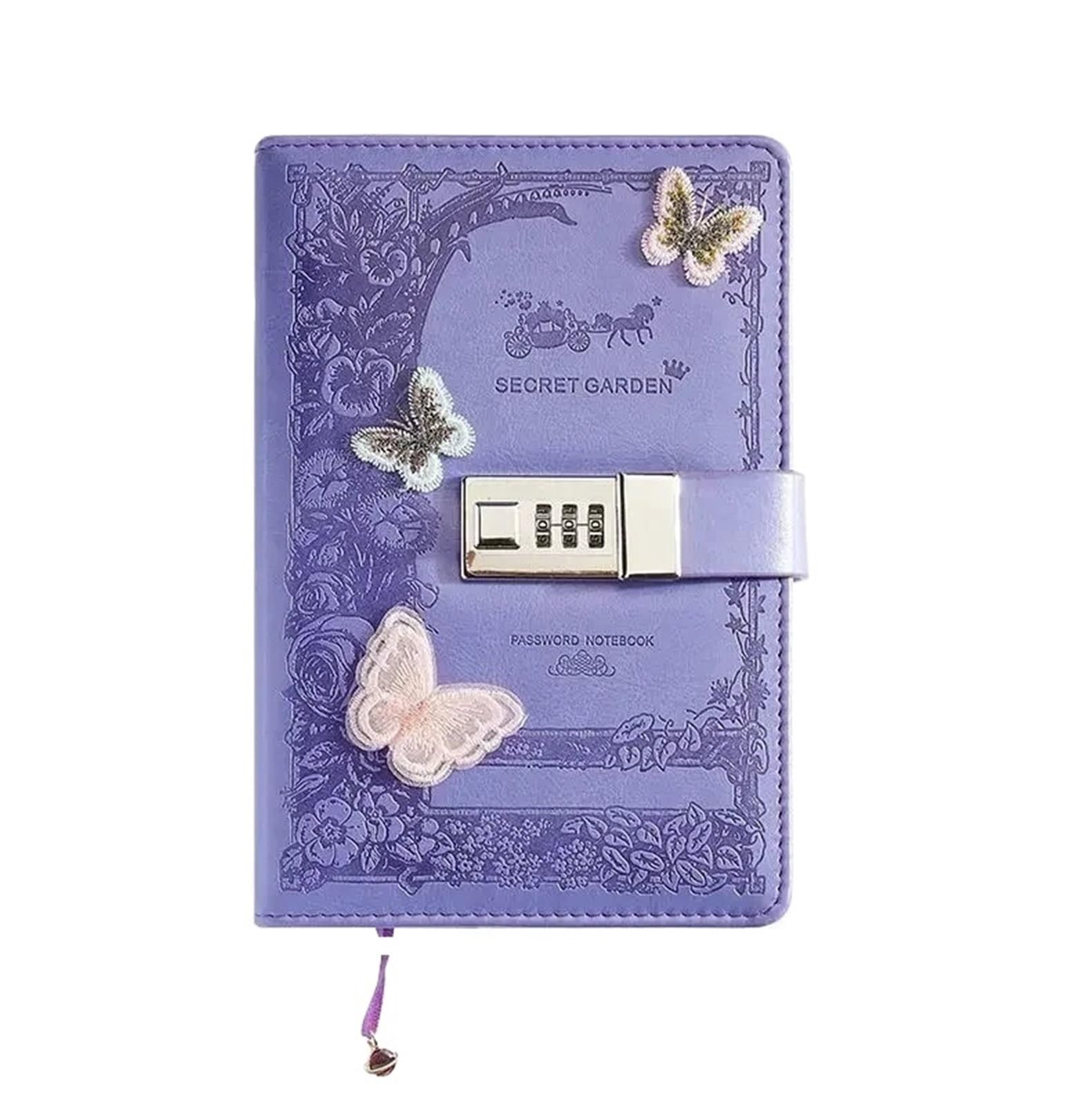 A5 Retro Passwort Notebook mit Schloss Zeitschriften Verdicken Hand Ledger Handbuch Student Notizblock Tagebuch Bindemittel Schreibwaren Verschließbares Tagebuch(Purple)