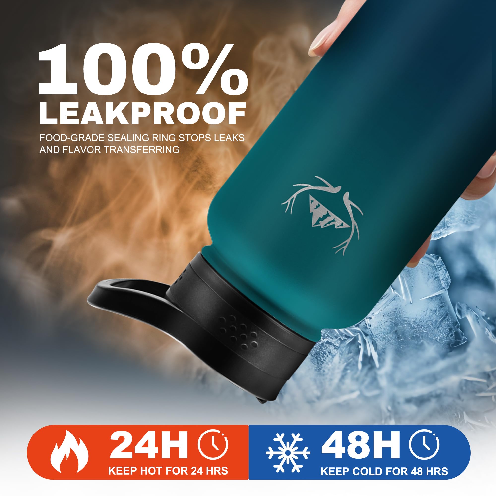 NATURE PIONEOR Bottiglie d'acqua isolate con cannuccia, in acciaio inox, capacità 60 ml, 18/8 ml, borraccia termica riutilizzabile per uso alimentare 18/8