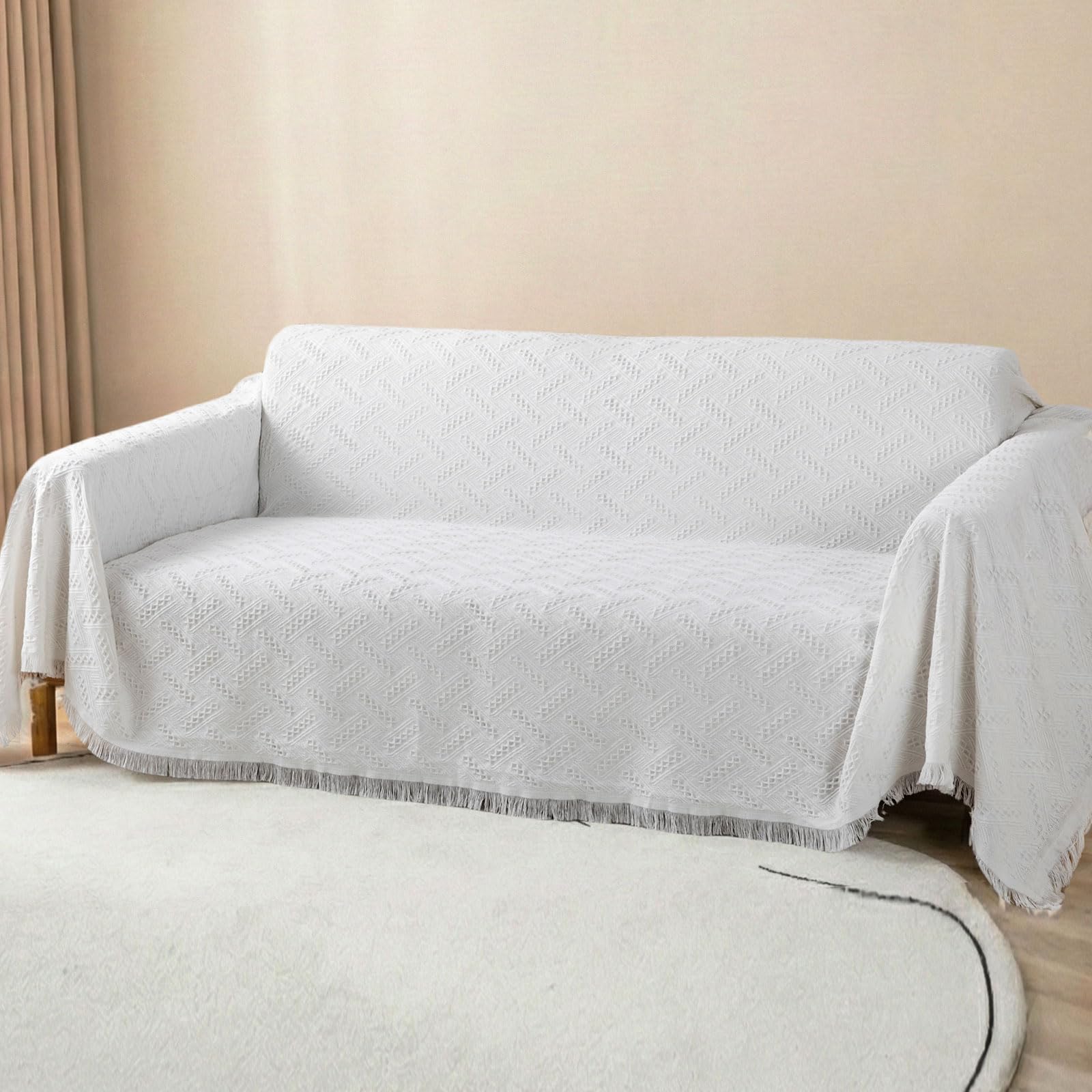 LHGOGO Großer Baumwoll Sofaüberwurf 180x300cm Dunkelgrau mit