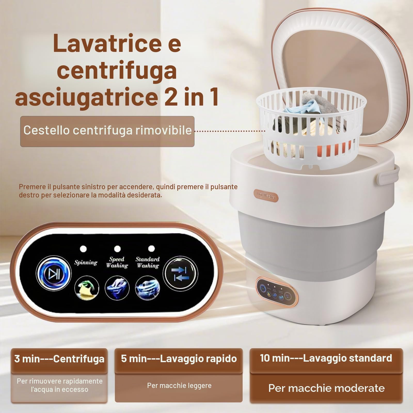 Mini lavatrice, lavatrice pieghevole da 11 litri con funzione centrifuga, lavatrice da viaggio portatile, lavatrice da campeggio mobile per viaggi, studenti, camper (15L-Grigio)