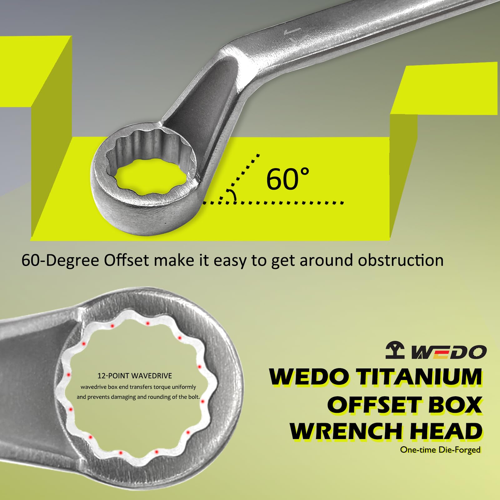 WEDO Chiave poligonale,piegata,19mm,titanio,lunghezza 330mm,Chiave poligonale piegata a gomito,non magnetico,resistente alla corrosione,Alta resistenza