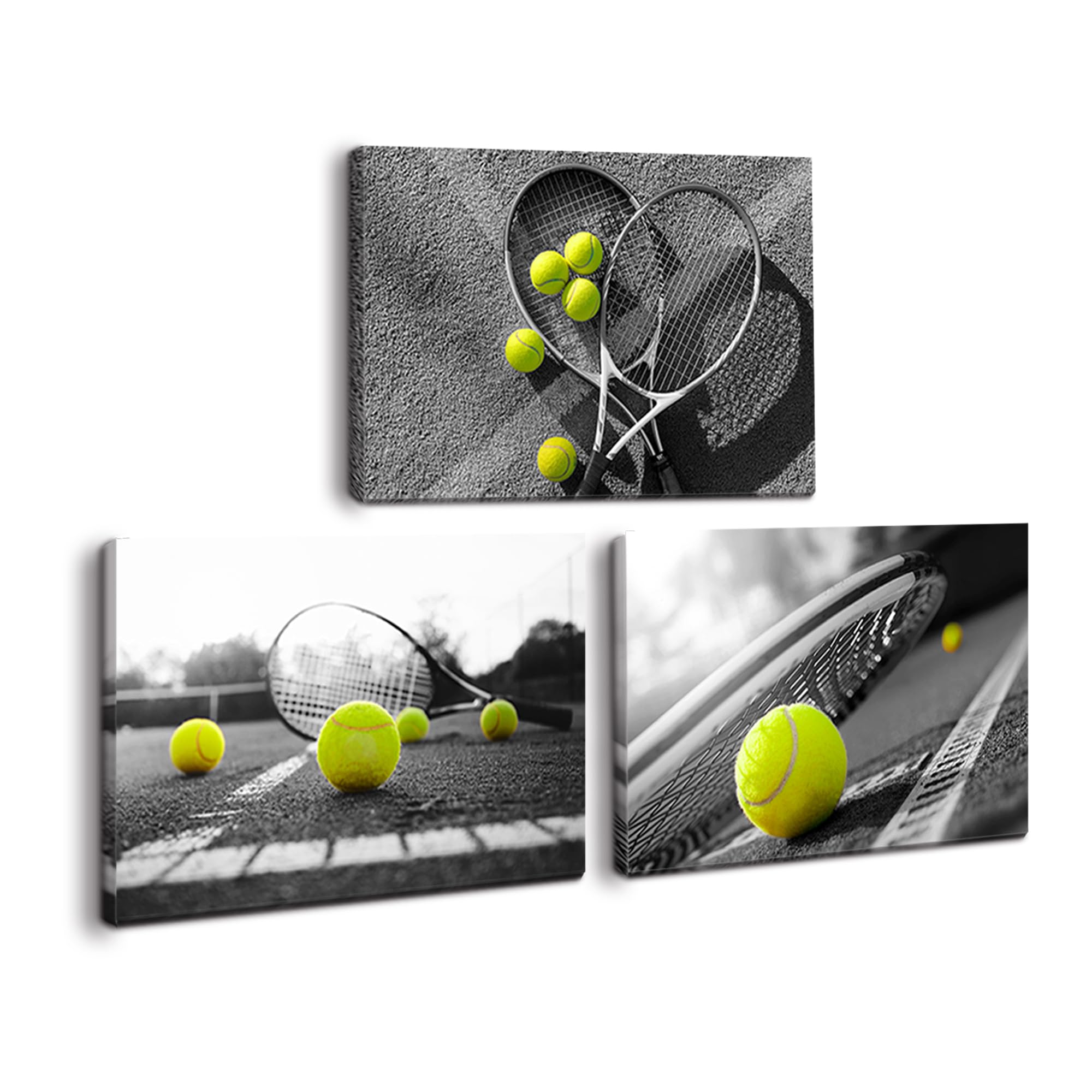 NIKICEETennis Wall Art Canvas Print Framed Tennis Ball Pictures Artwork Black White Canvas Wall Art Sports Painting Wall Decor for Tennis Club GYM Wall Decoration Ready to Hang
