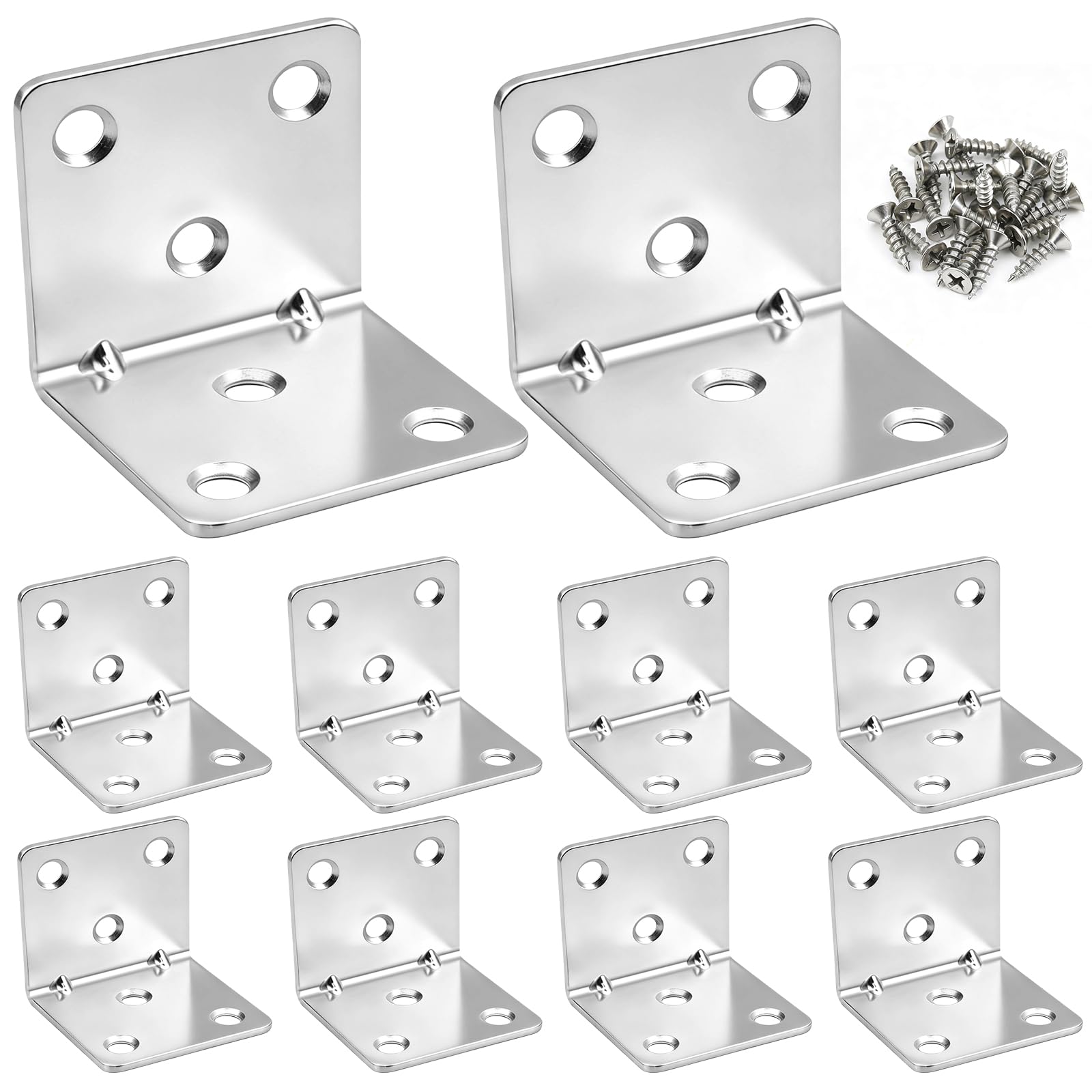 10 PCS Angle Brackets, 40x40x40MM L Brackets for Wood, 2MM Thick Metal Right Angle Corner Bracket, Galvanised Steel 90 Degree L Shaped Bracket, for Wood Furniture Fixing and Repairing as Connector