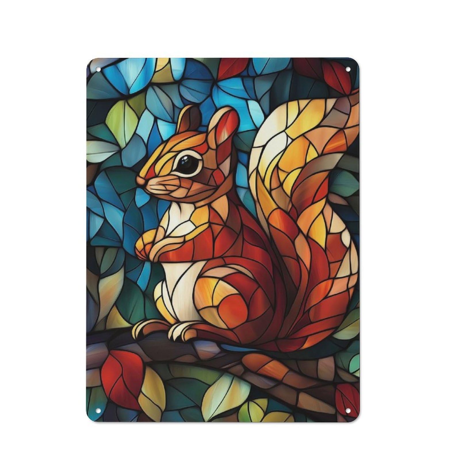 For Café Or Restaurant, Stained Glass Squirrel Retro Metal Sign 40x30cm, Gift for Café Owners And Decorators during The Christmas Season
