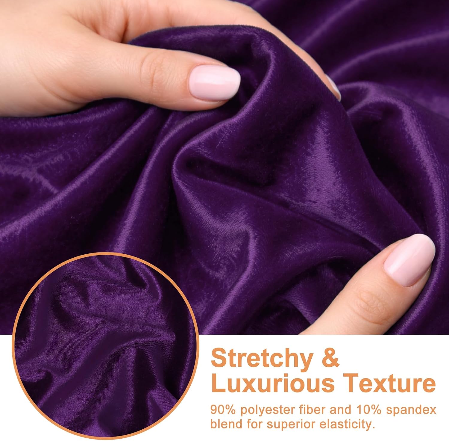 59”W Stretch Velvet Fabric, 5 Yard Soft Stretchy Fabric for Sewing Clothes, Apparel, Costume, Crafts - 90% Polyester 10% Spandex(5 Yard, Purple)