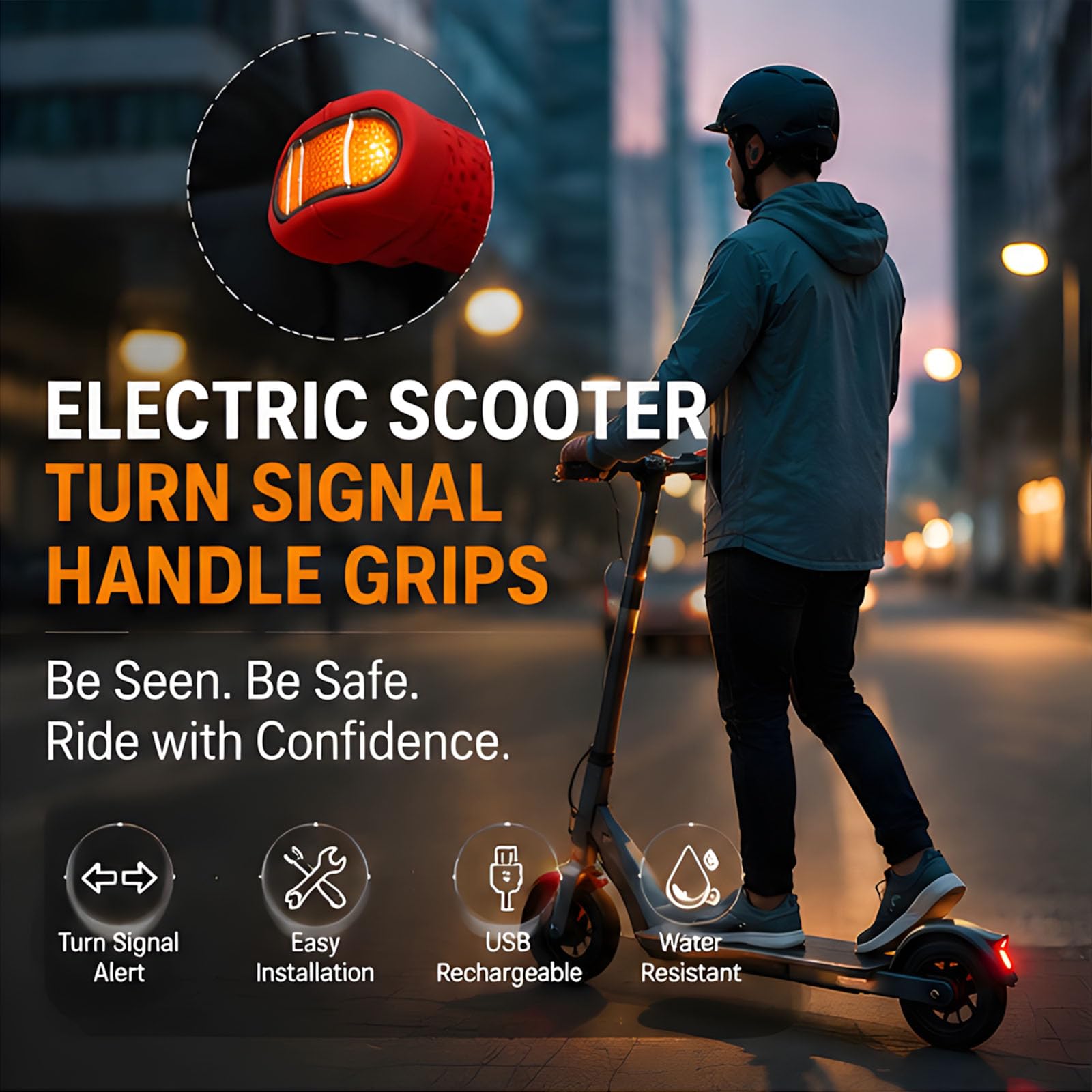 Feux de position gauche et droit pour guidon de scooter conçus pour un montage simple et des poignées ergonomiques de trottinette robustes