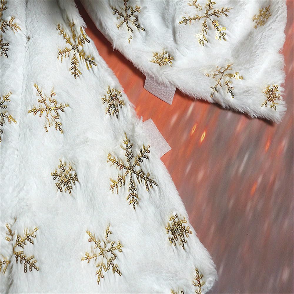 Coperta per albero di Natale, in peluche, bianca, rotonda, per albero di Natale, con fiocco di neve, per albero di Natale, vacanze, feste, decorazioni per pavimenti, 150 cm