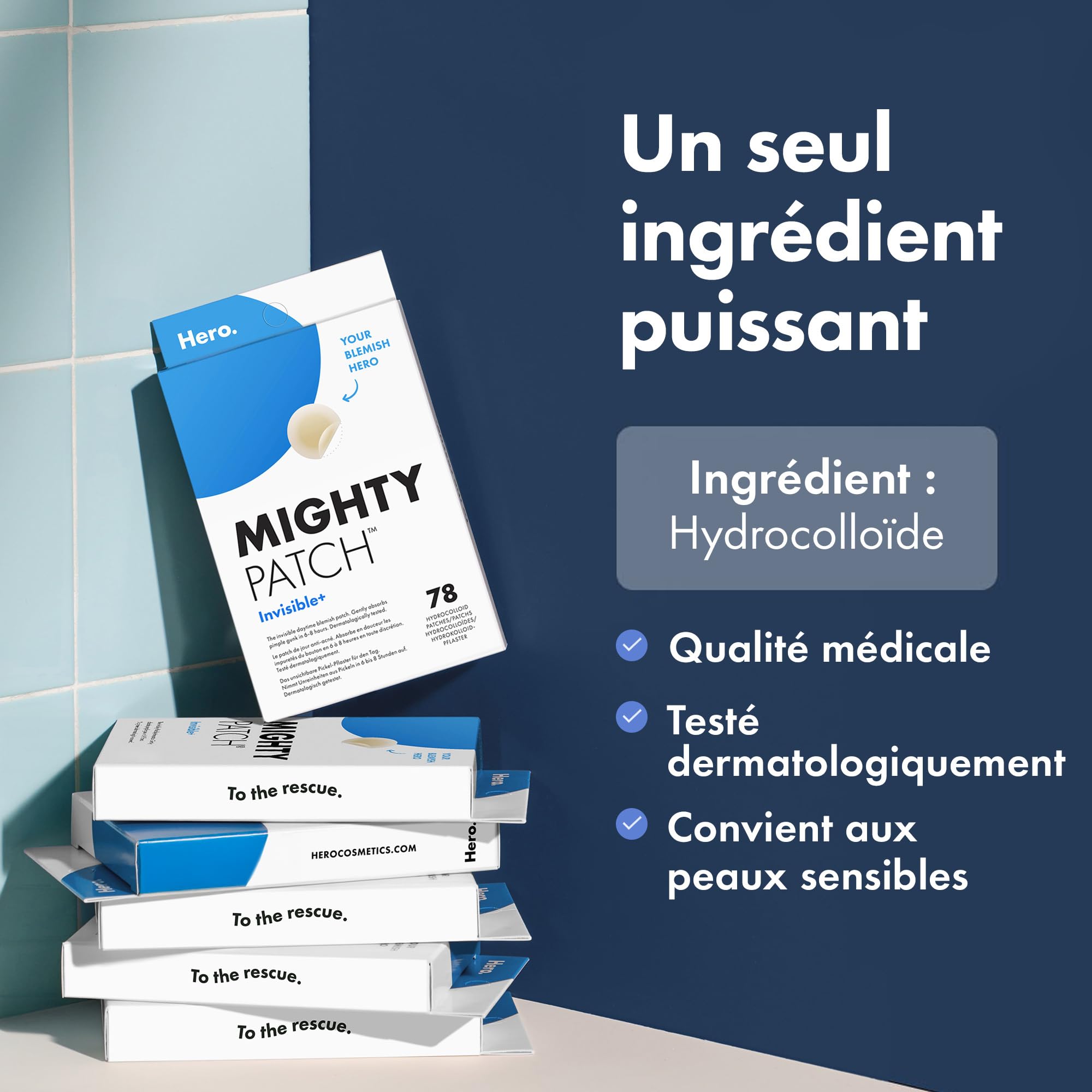 Hero Mighty Patch Invisible+ Pickel-Patches von Hero Cosmetics, klare Hydrokolloid-Pflaster zur Akne-Behandlung, 78 Stück