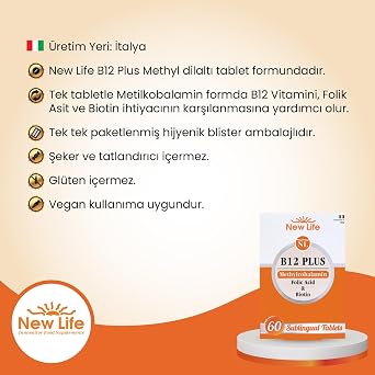 NewLife B12 PLUS Methylcobalamin Folik Asit Biotin (2 paketi)