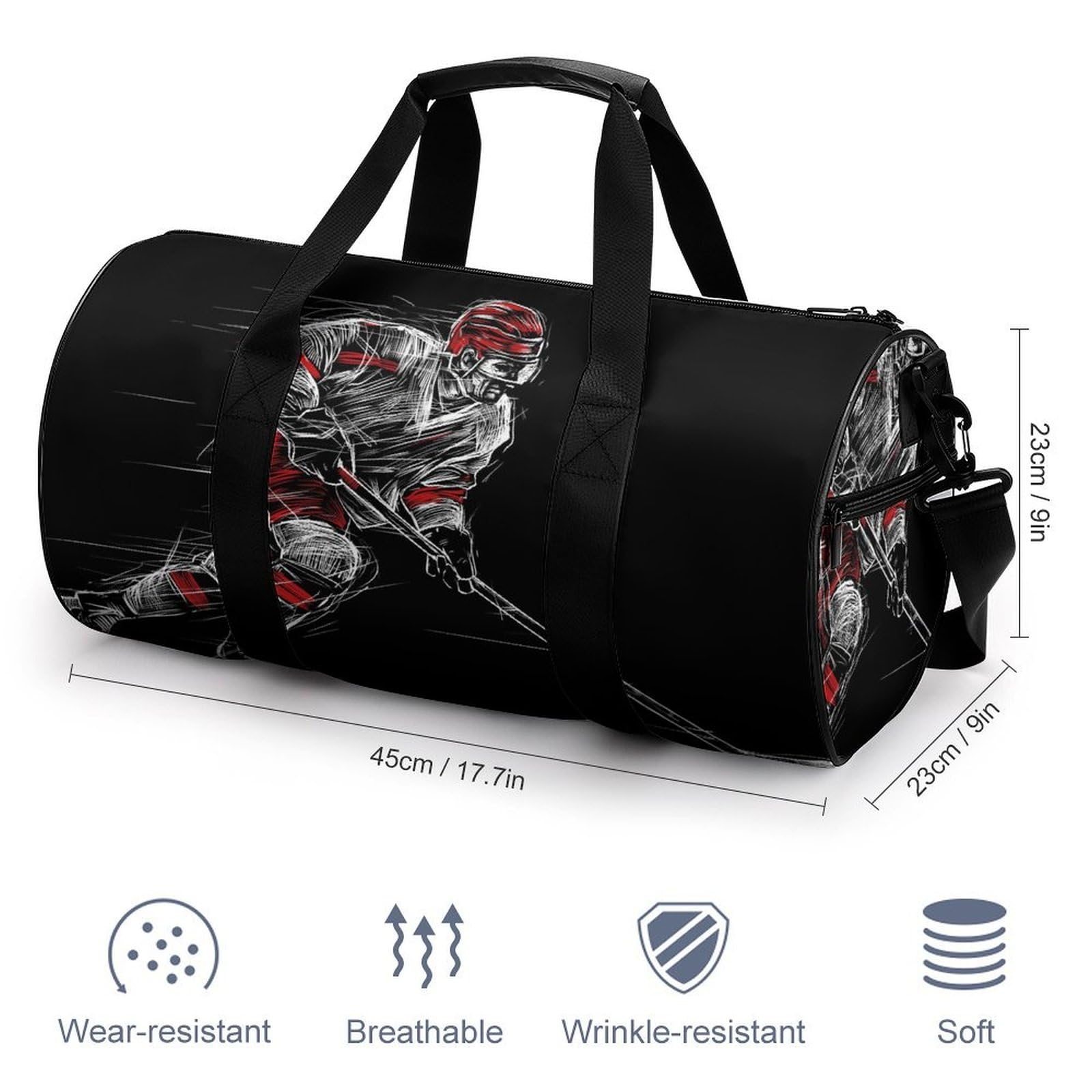 Hockey sur Glace Sac De Sport Gym Sac De Voyage Sac Week-End Duffel Bag pour Camping Randonnée Voyage 45x23x23cm
