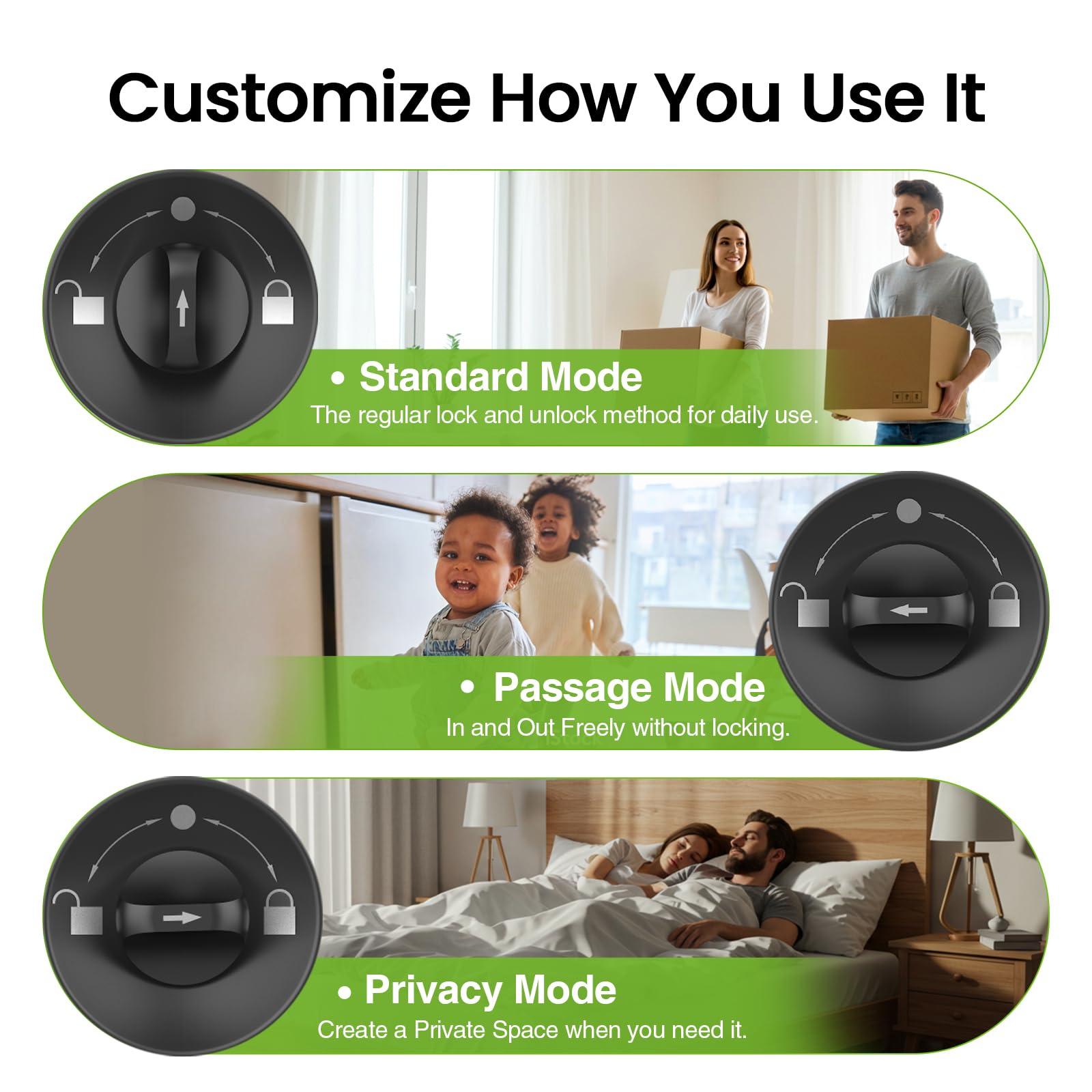 GHome Smart Fingerprint Door Lock, 3 in 1 Smart Fingerprint Door Knob with App Control & Key, Auto Lock, Biometric Thumbprint Door Locks for Bedroom, Garage, Home & Office