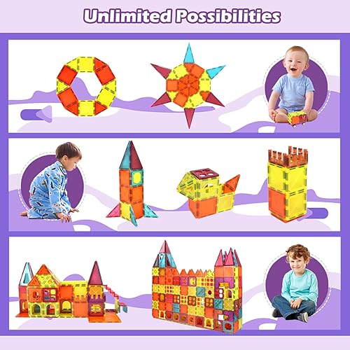 Miniatura 4 de Guteauto Juguetes magnéticos de azulejos magnéticos, 68 piezas de bloques de construcción magnéticos, juguete educativo de aprendizaje STEM para