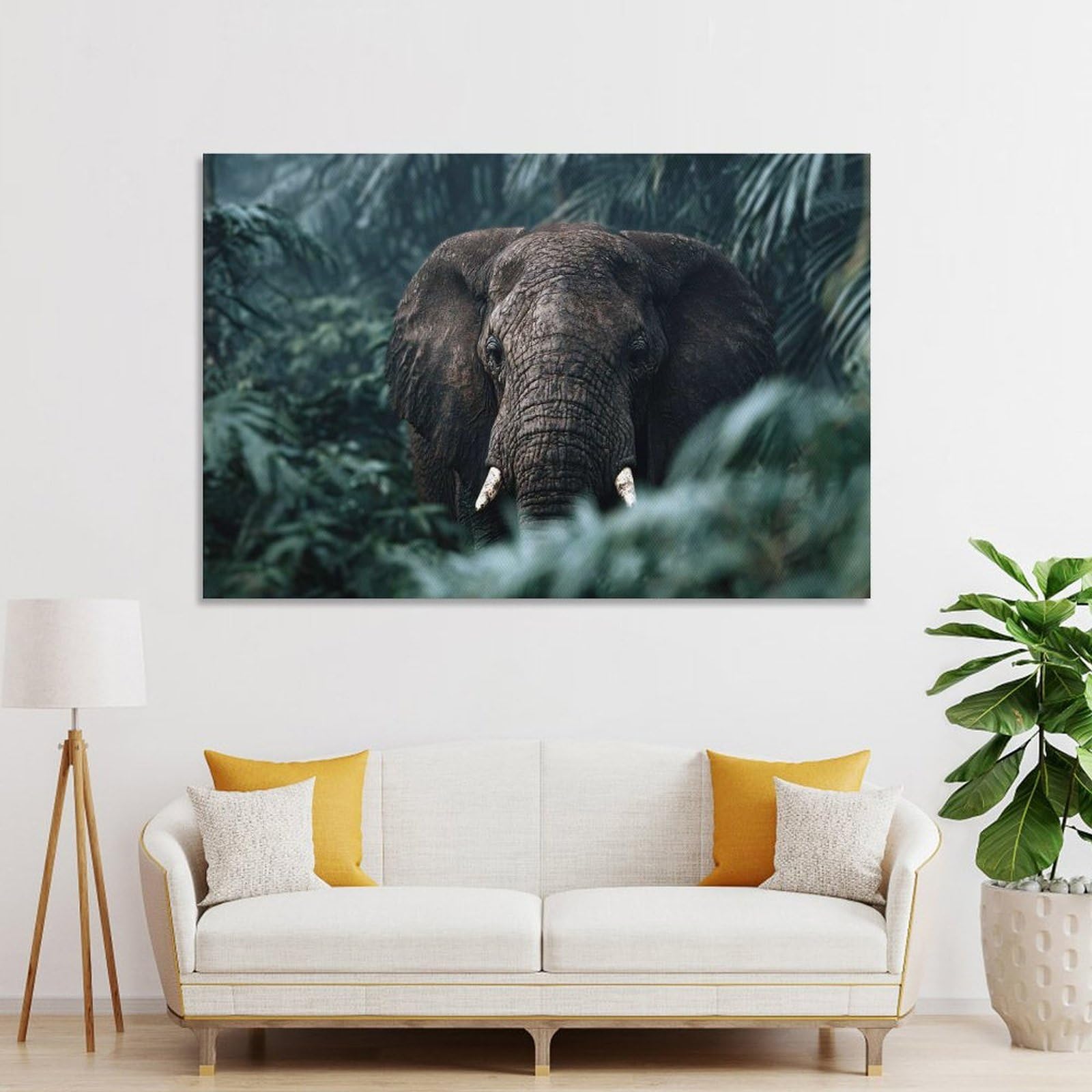 Junmoney Elephant in The Jungle Wall Picture Print, 24x36inch(60x90cm), for Home Office, Desk Area Or Studio, Decorative Artwork for Productive Spaces