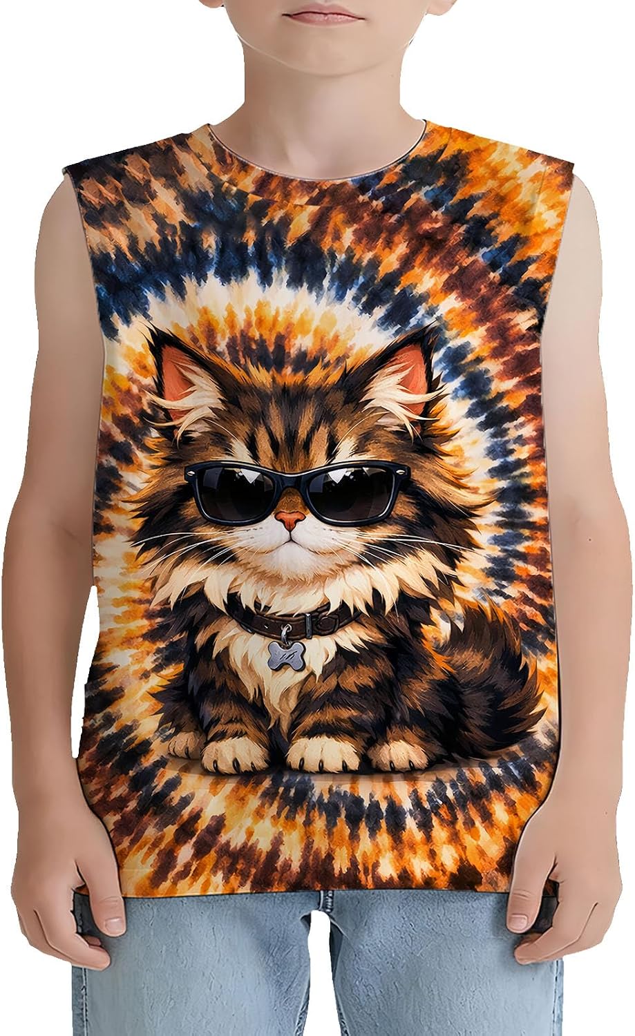 Kids Tie Dye Shirt Tank Top Childrens Sleeveless T Shirts Hippies Senior Tees for Ages 5-14 Boys Girls