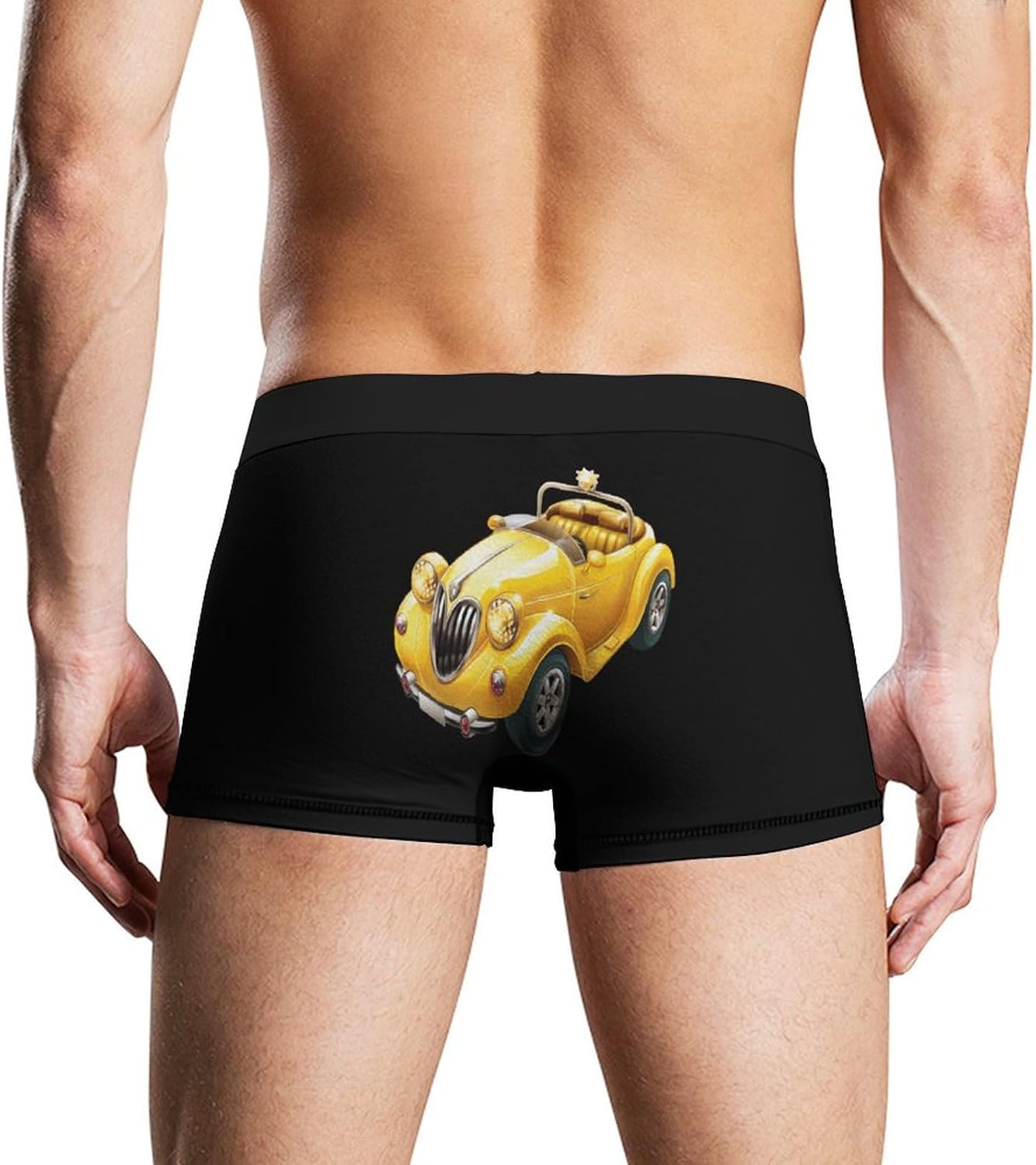 Yellow Cute Car Diamond Novelty Men's Trunks Soft Breathable Underwear Patterned Stretch Briefs