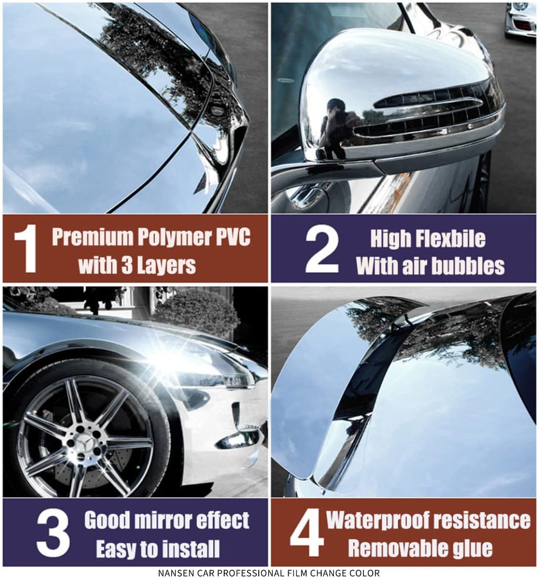 High Gloss Vinyl Chrome Mirror Film Wrap 19.6"×59.8" Stretchable Car Vinyl Wrap Roll Motorcycle DIY Sticker,Red