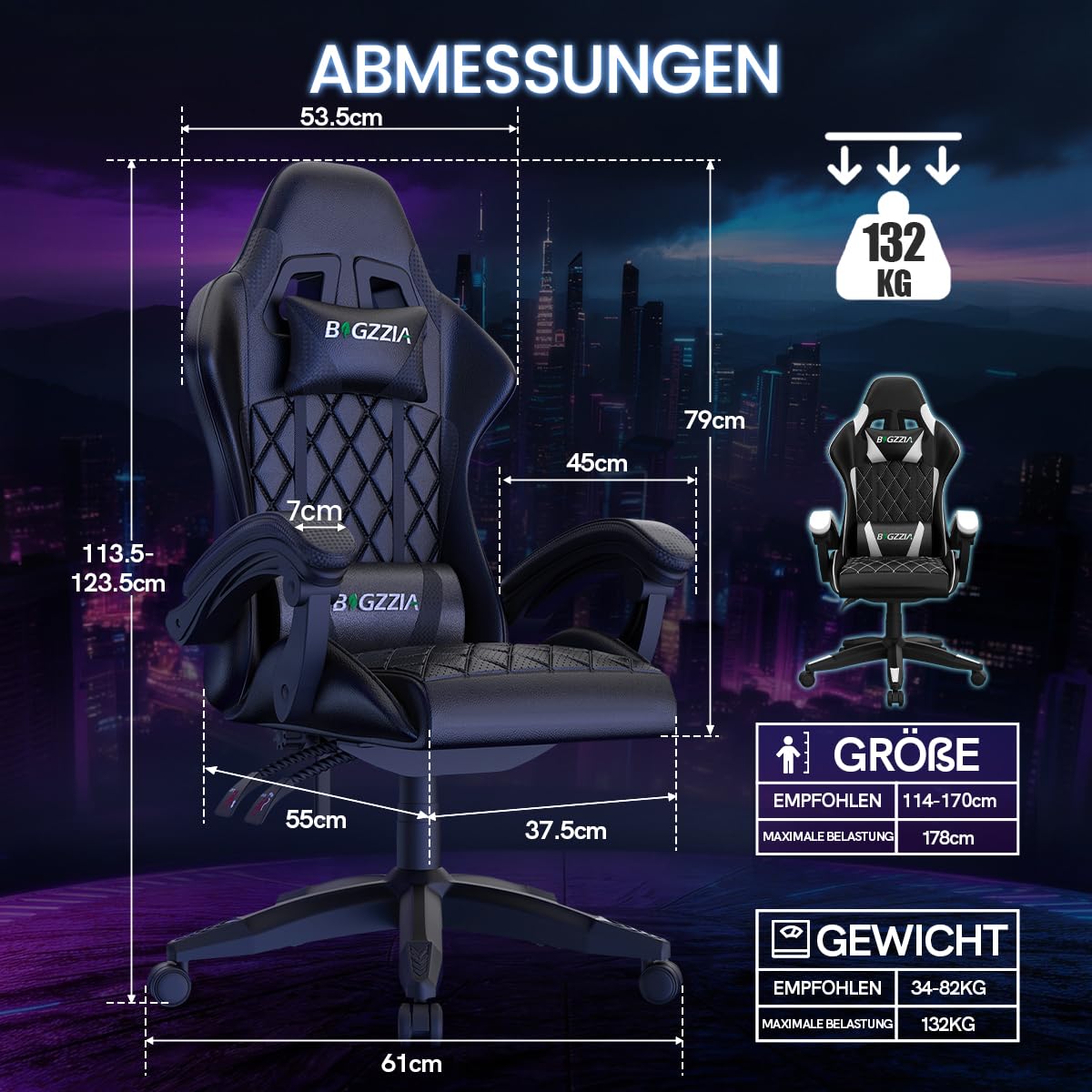 Racingreat Atmungsaktiver Gaming Stuhl mit Perforierten Nähten (Schwarz) | Breathable Gaming Chair, Kopfstütze Lendenwirbelstütze, PU-Leder, 90°–135° Neigungswinkel, Kinder Junge Erwachsene Büro Pause
