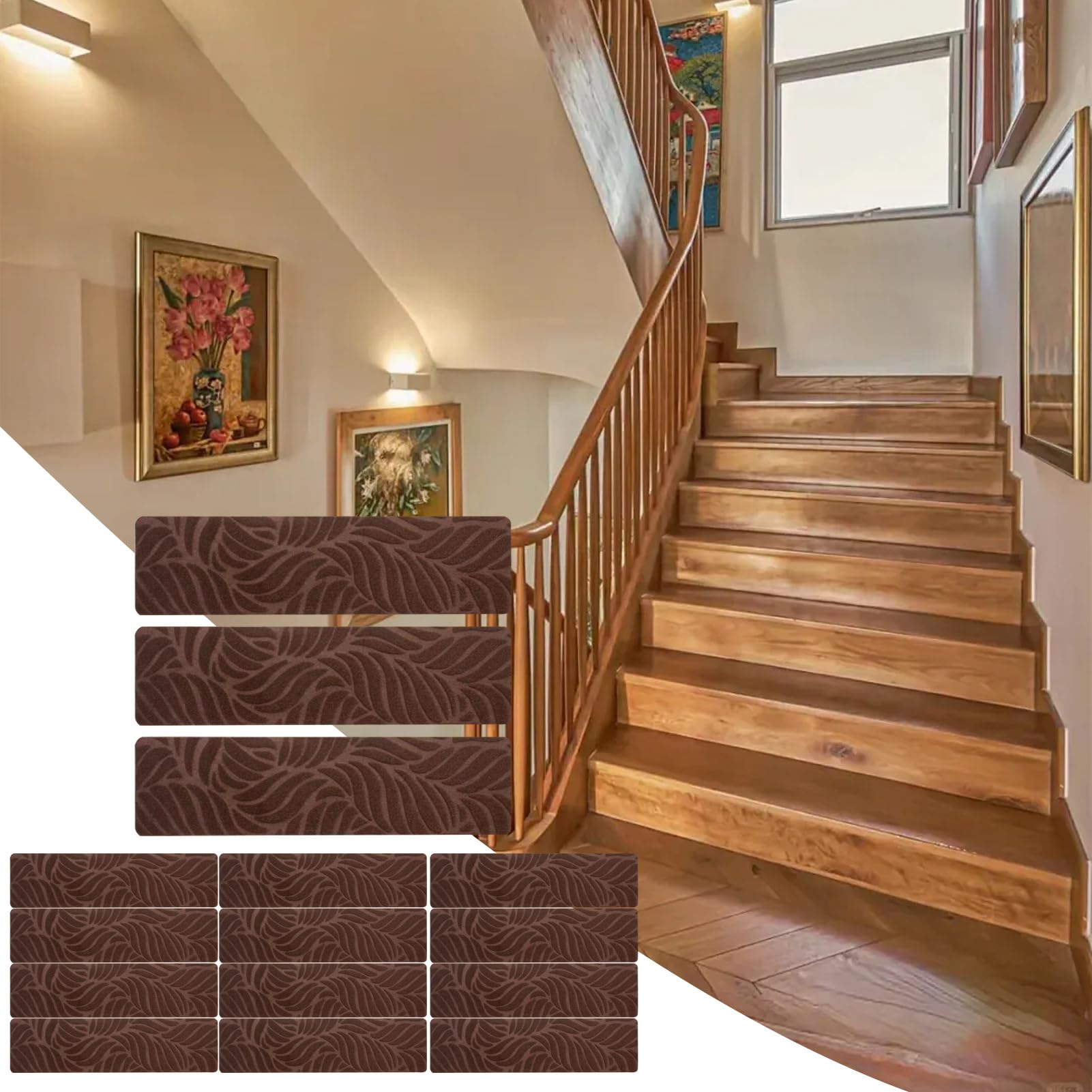 Alfombra de Escaleras Alfombra Adhesiva Antideslizante Reutilizable para | 15 Piezas Alfombrilla Antideslizante Escalones Madera para Pasillo de Escalera Interior, Niños, Anciano