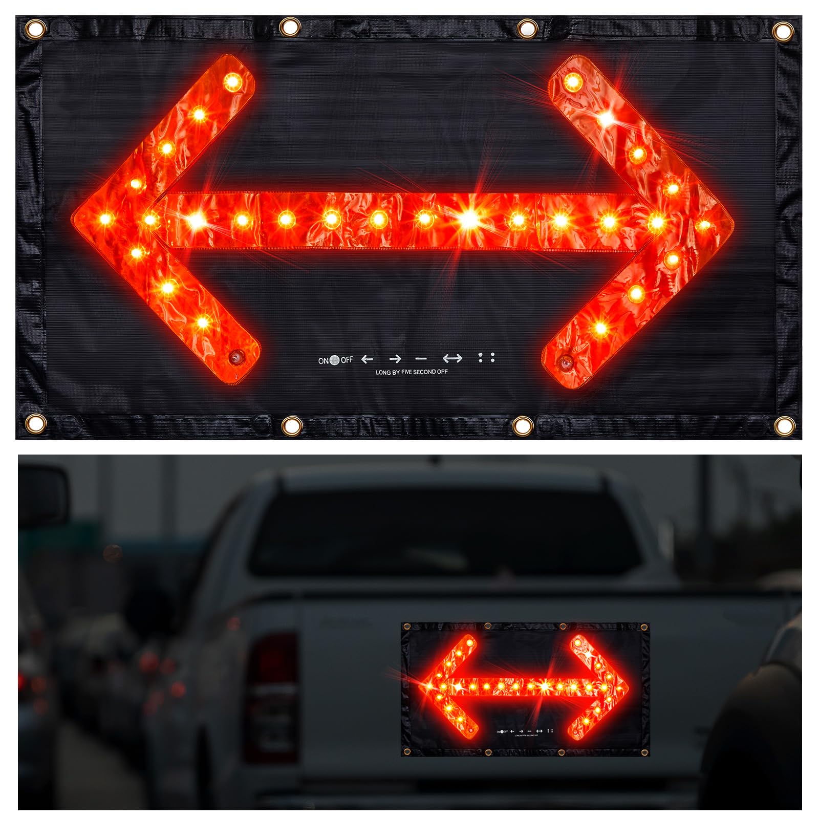 Hahafelt LED Magnetic Traffic Arrow Sign 18 x 33 Inch Flashing Arrow Banner 5 Modes Directional Traffic Guide Signal Light Warning Sign for