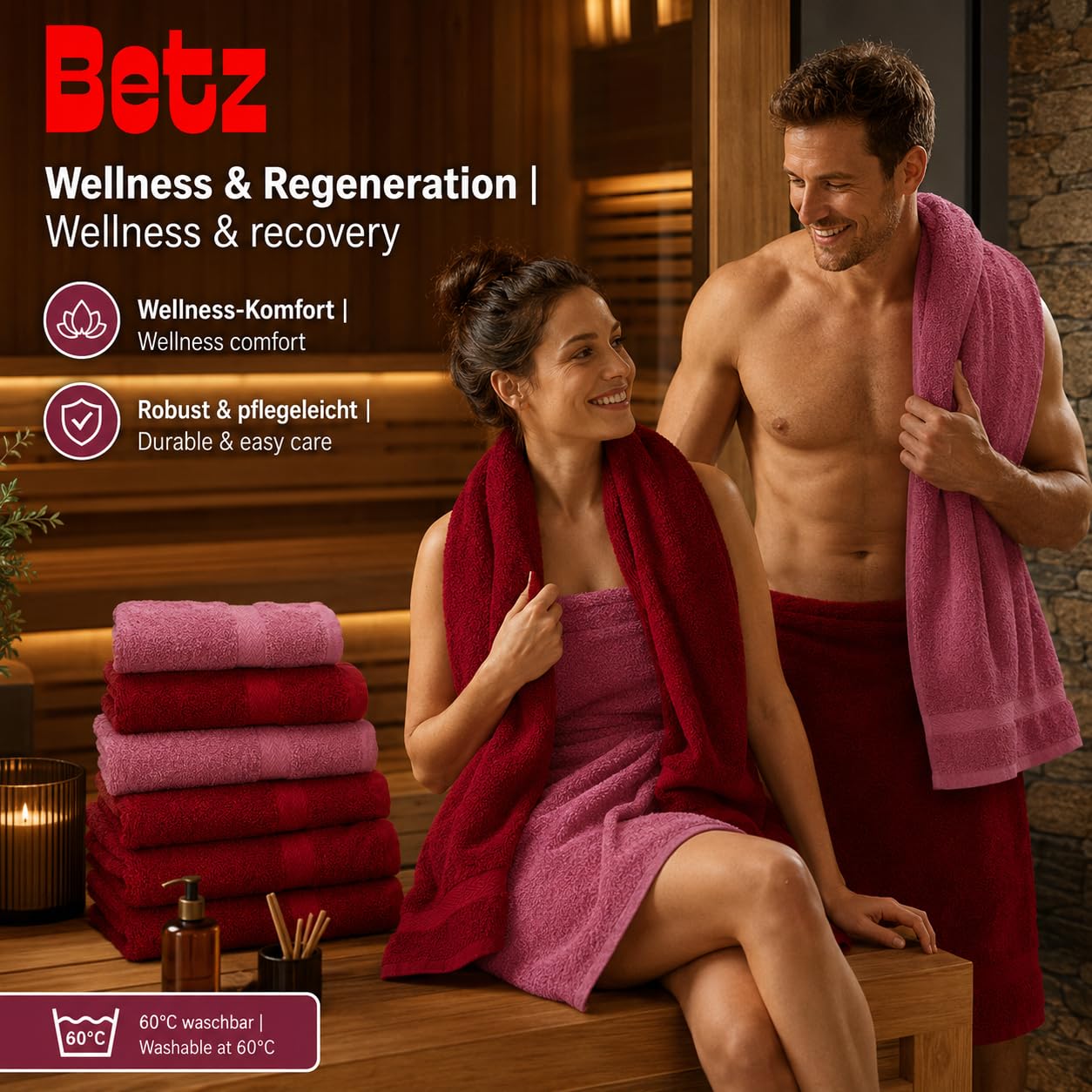 Betz 12-częściowy zestaw ręczników PREMIUM 100% bawełna 2 ręczniki kąpielowe 4 ręczniki do rąk 2 ręczniki dla gości 2 ręczniki do rąk 2 rękawice do mycia kolor rubinowy czerwony/jagodowy