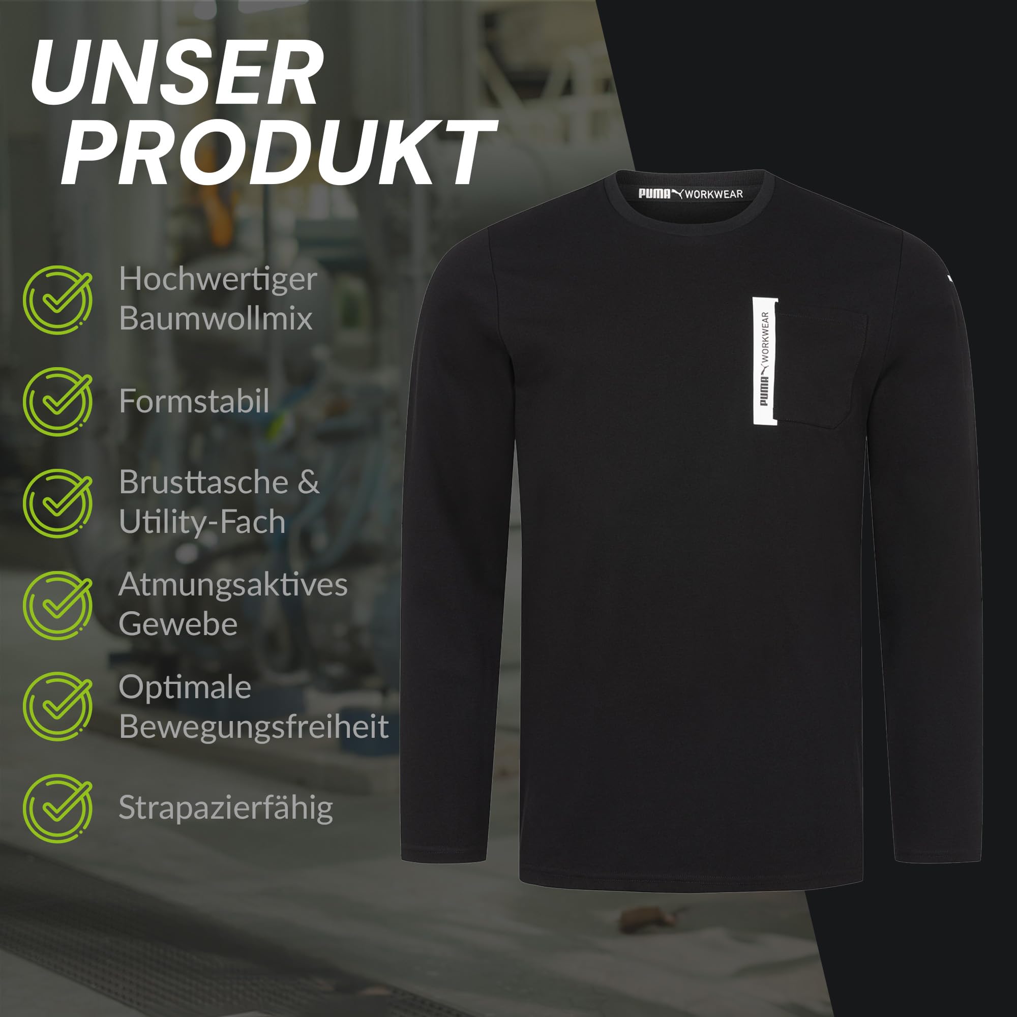 PUMA Workwear Advanced Kollektion - Longsleeve Herren Pullover - Brusttasche und Utility Fach an der Schulter, Strapazierfähiges und atmungsaktives Gewebe - Für Handwerk und Logistik