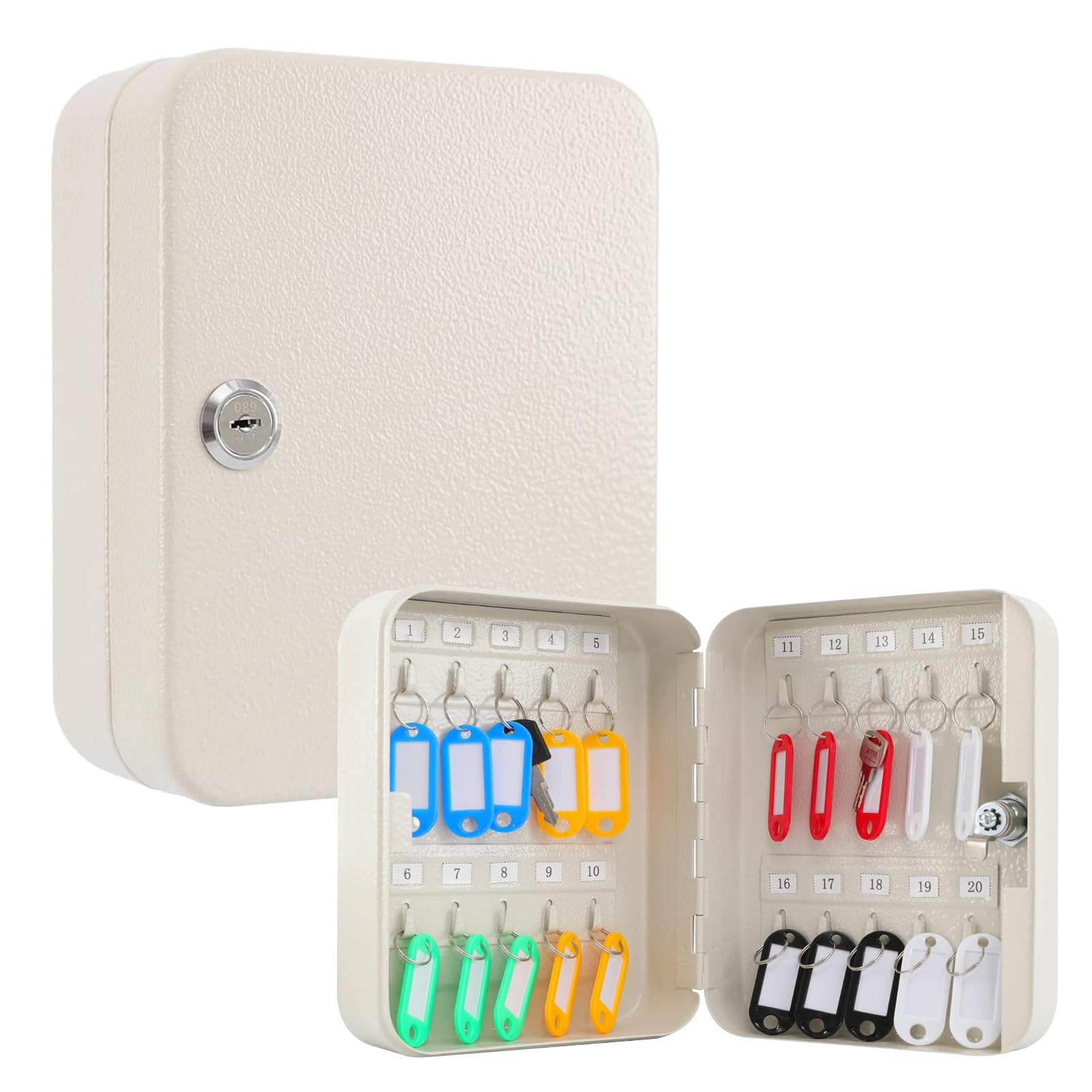 DAYONG Key Safe Box with Lock, 20-Position Wall Mounted Key Storage Organizer, Includes Hooks & Tags, Metal Key Cabinet for Homes, Garages, Offices, Stores & Schools