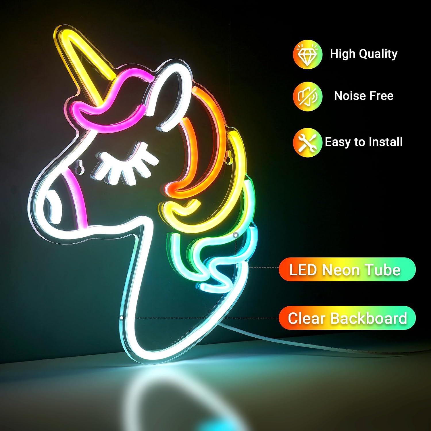 Kavaas Neon Unicorn Sign 13.8" x 10.7", LED Unicorn Neon Lights for Girls Room Office Dorms - Best Gifts for Birthday, Christmas, Unicorn Lovers, Kids image 4