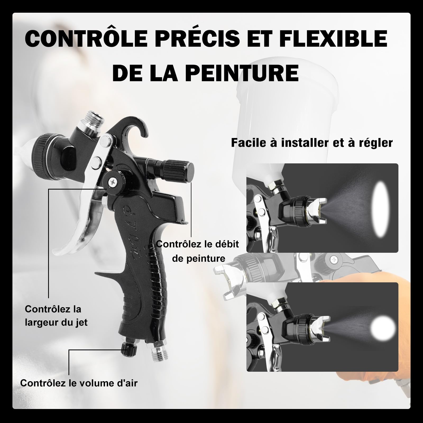 HVLP Professionnel Pistolet à Peinture Alimentation par Gravité 3 Buses (1,4/1,7/2,0 mm), Pistolet Peinture Air Comprimé 600 ML, HVLP Meubles de Voiture réparation