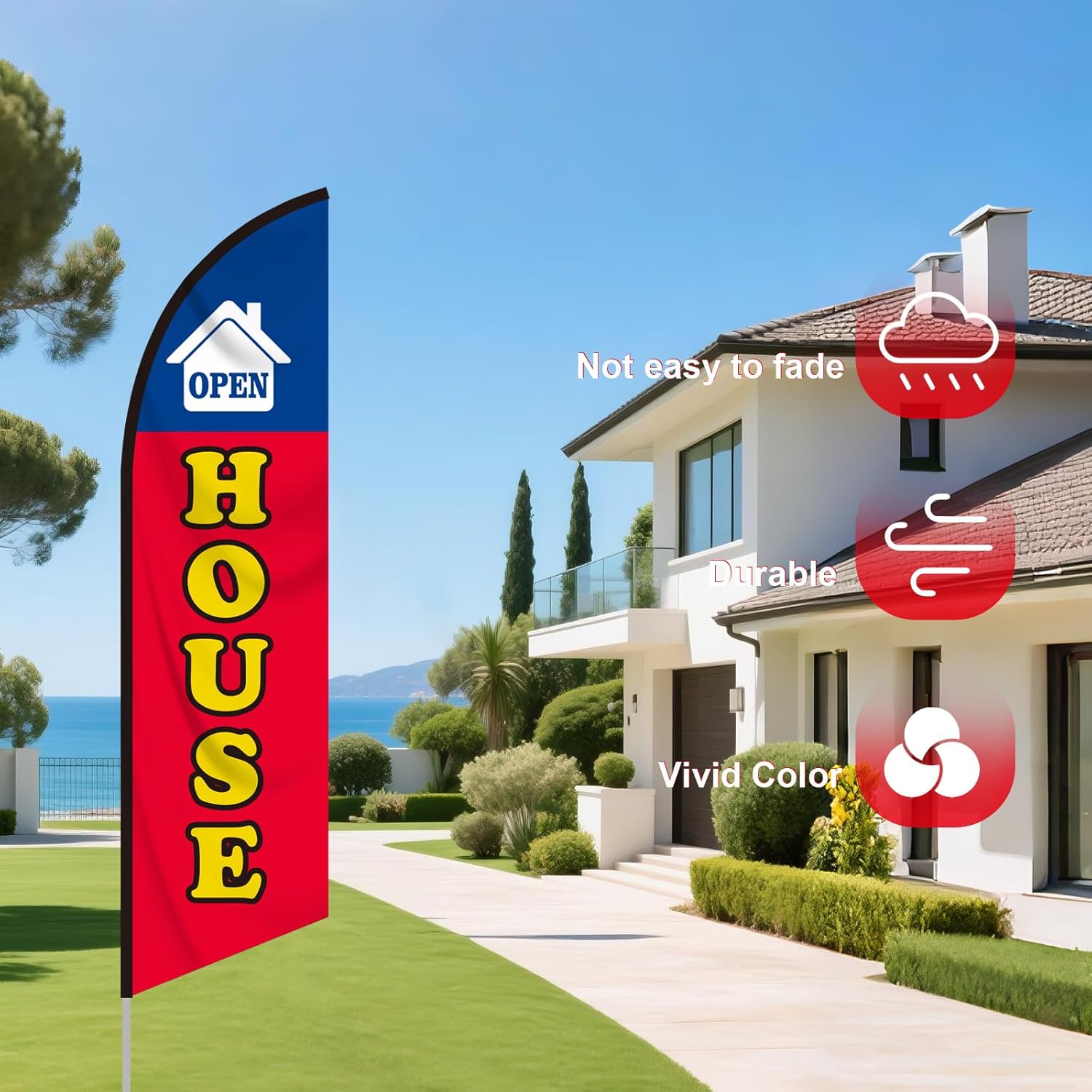 Open House Flag 8 ft with Flagpole Kit 3 Pack, Open House Signs for Real Estate Agents Business, Opening Feather Flag with Flagpole Ground Stake Portable Bag