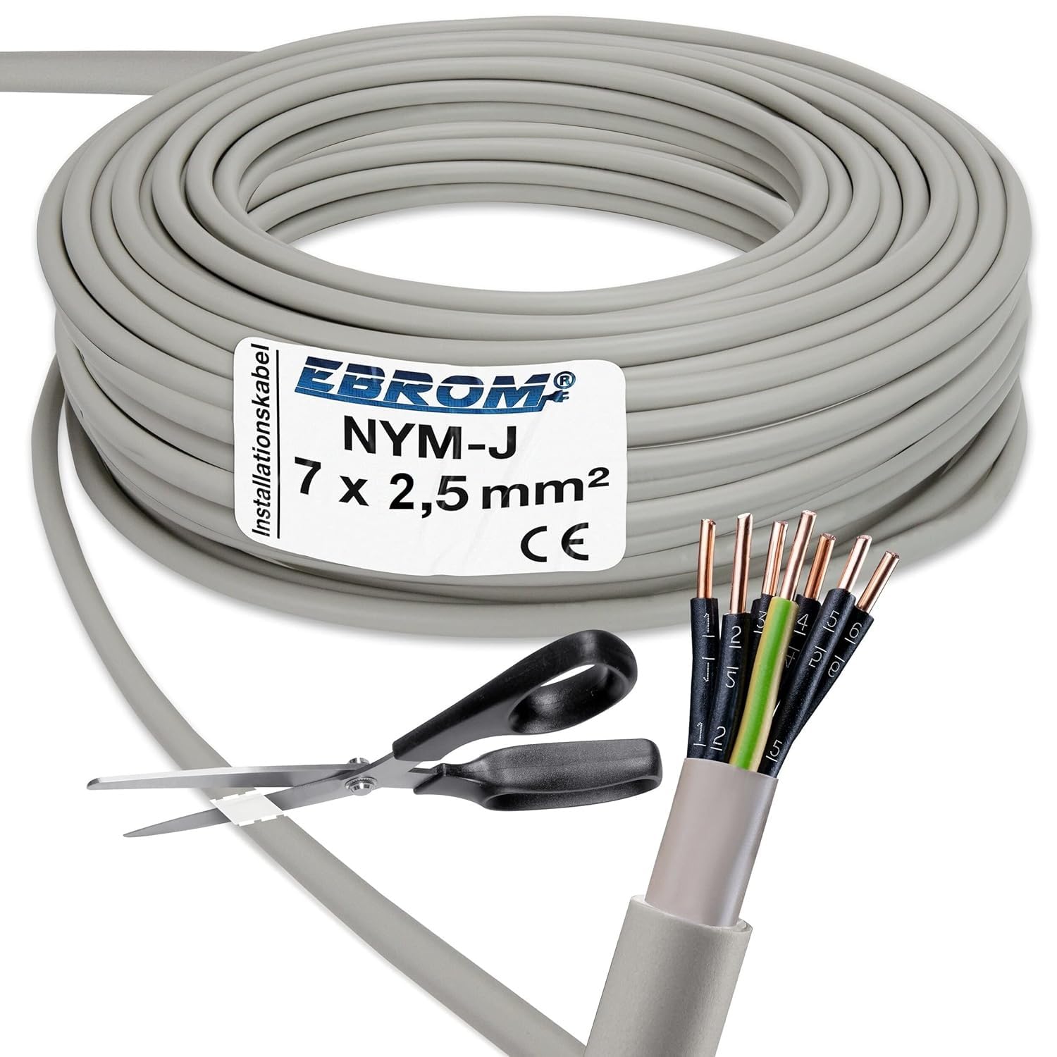 Vendita al metro precisa: NYM-J 7 x 2,5 mm2 (mm2) Cavo di rivestimento – Cavo di installazione – Grigio – Scelta in incrementi di 1 metro – Esempio: 5 m – 10 m – 15 m – 18 m – 20 m – 25 m – 50 m ecc.